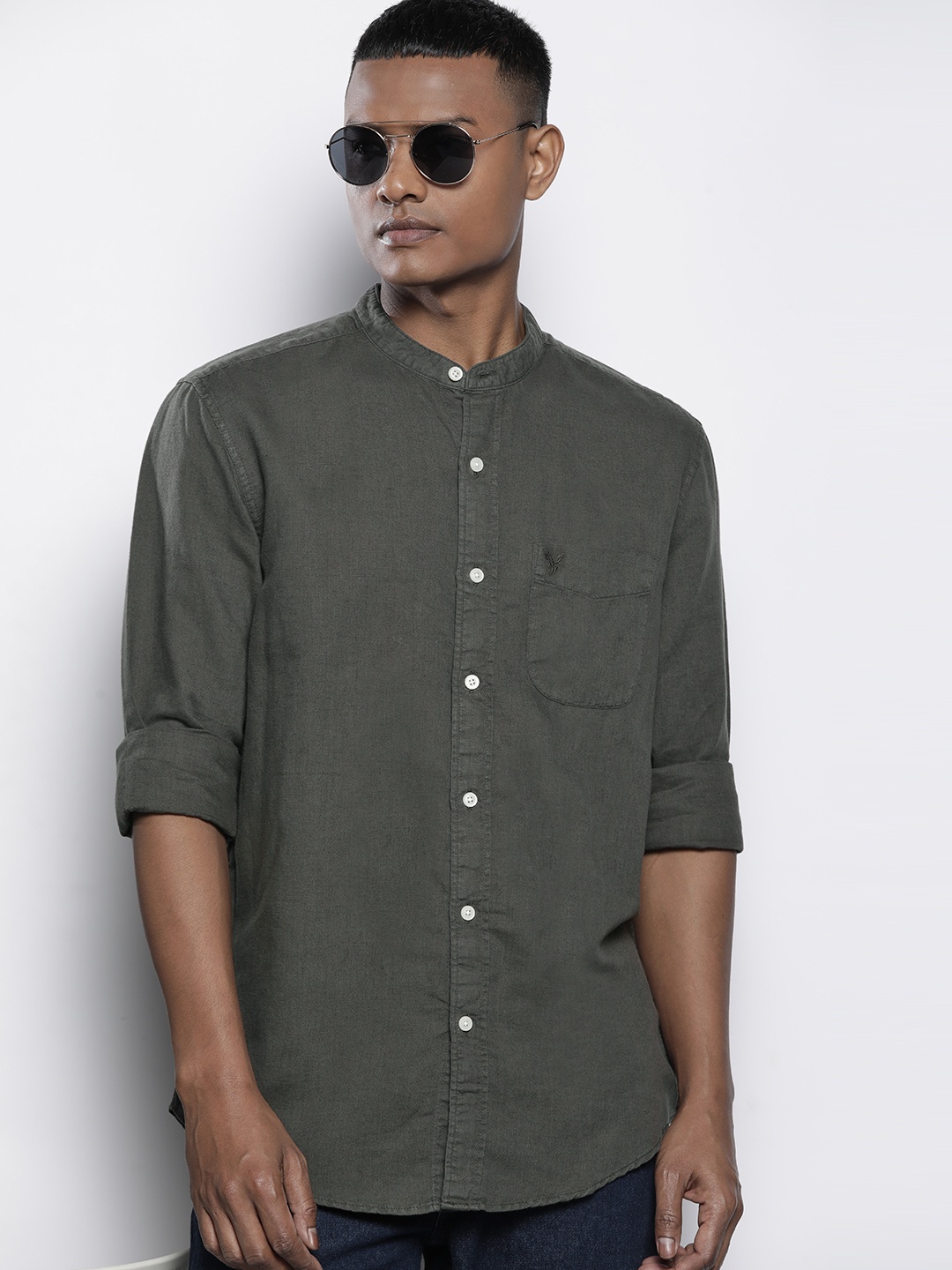 

AMERICAN EAGLE OUTFITTERS Slim Fit Linen Cotton Casual Shirt, Charcoal