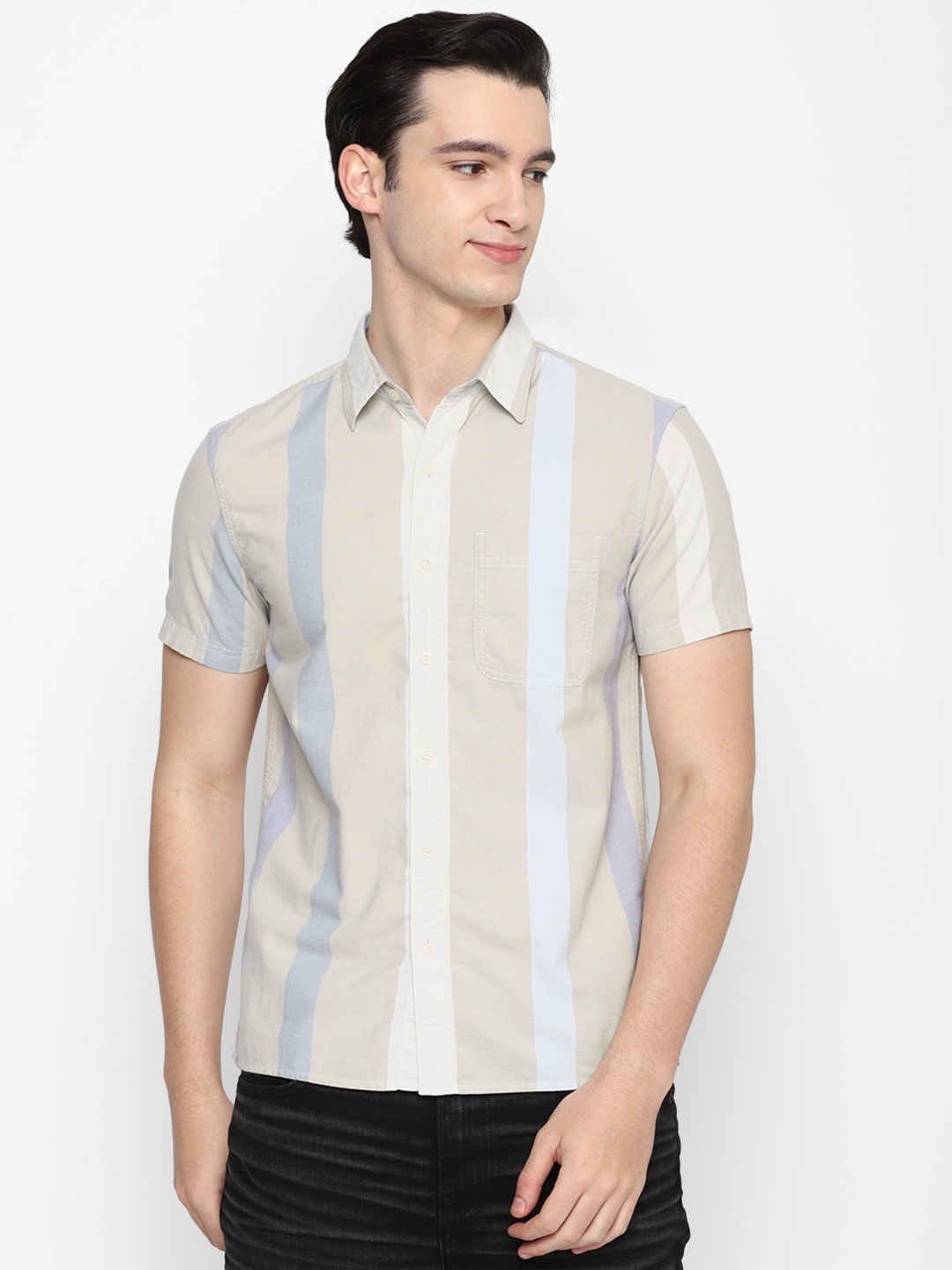 

AMERICAN EAGLE OUTFITTERS Cotton Striped Casual Shirt, Beige