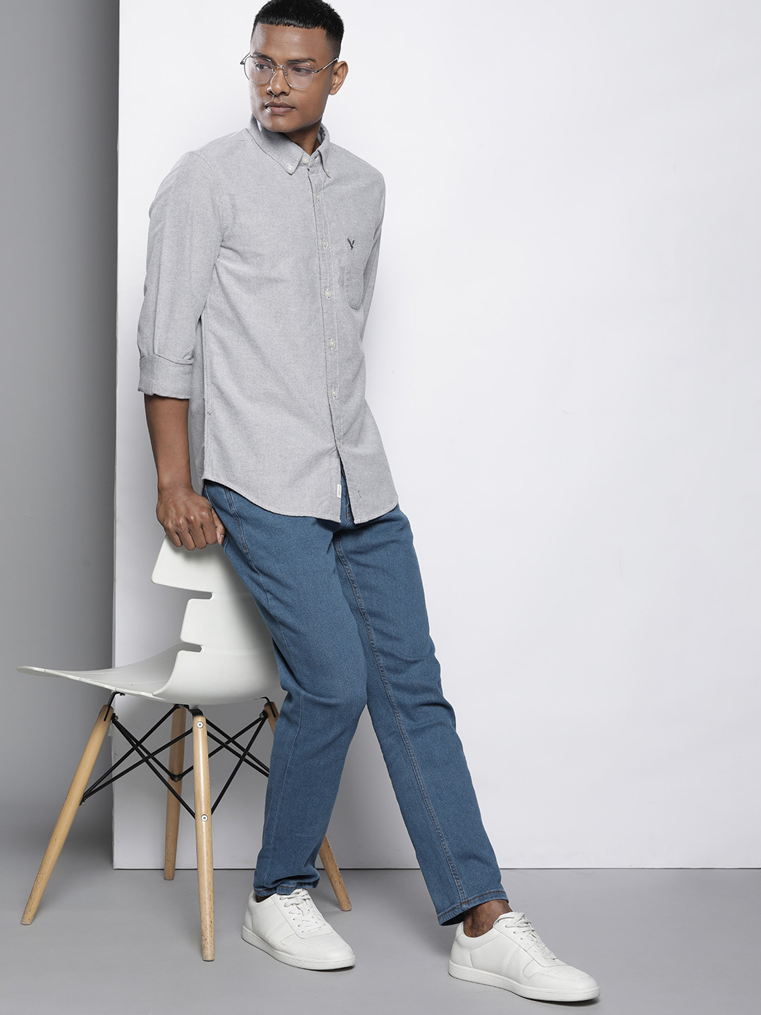 

AMERICAN EAGLE OUTFITTERS Slim Fit Pure Cotton Casual Shirt, Grey