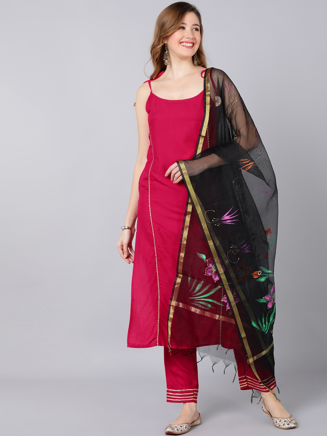 

Indi INSIDE Gotta Patti Kurta with Trousers & With Dupatta, Pink