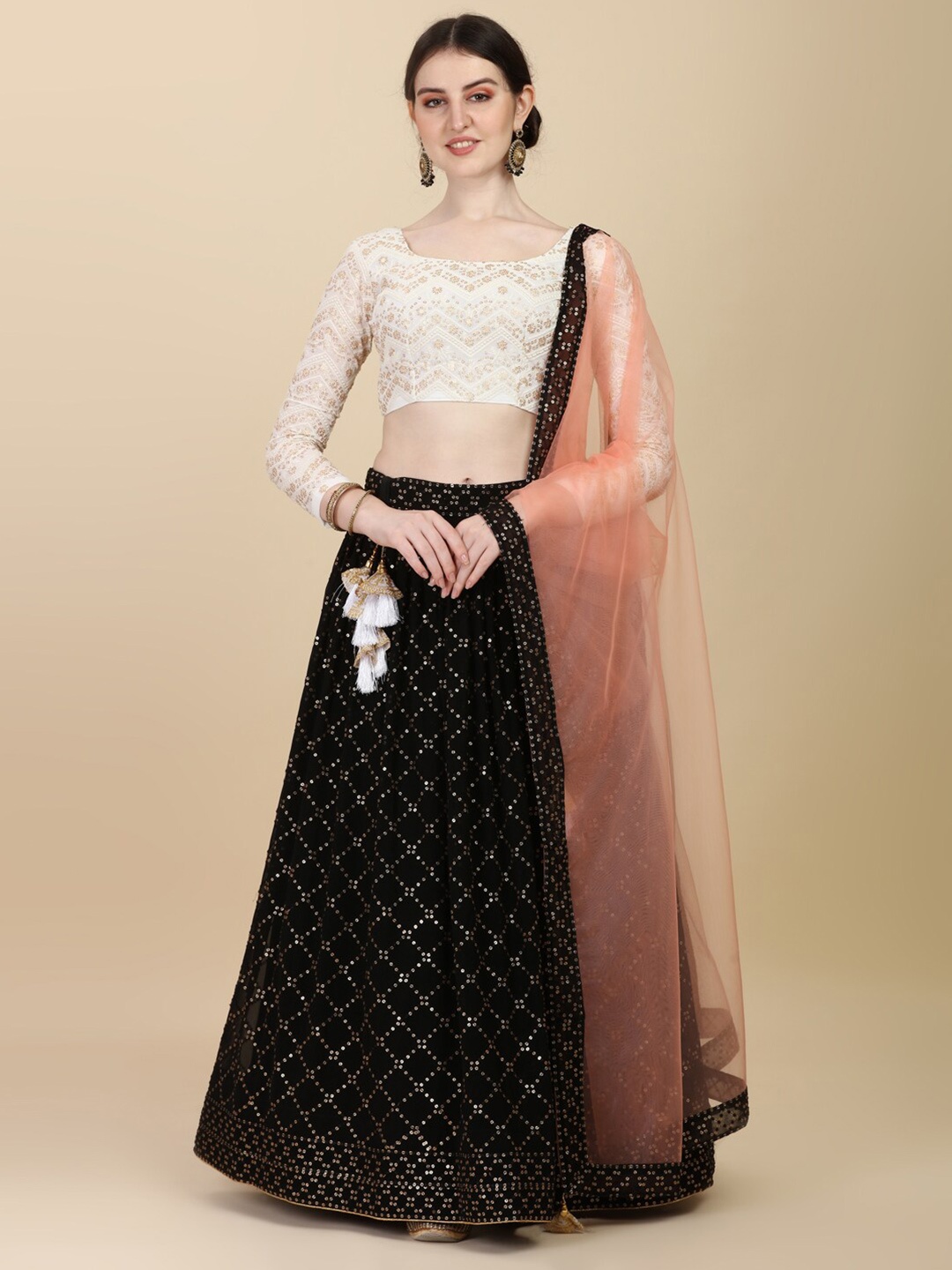 

Fab Viva Embroidered Semi-Stitched Lehenga & Unstitched Blouse With Dupatta, Black