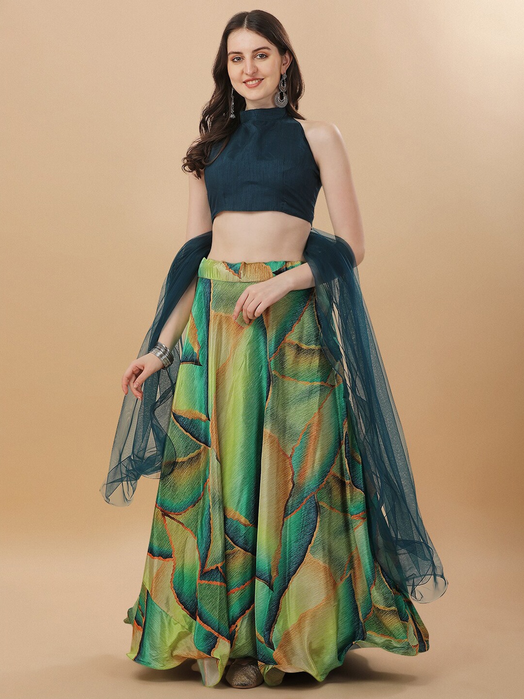 

Fab Viva Digital Printed Semi-Stitched Lehenga & Unstitched Blouse With Dupatta, Green