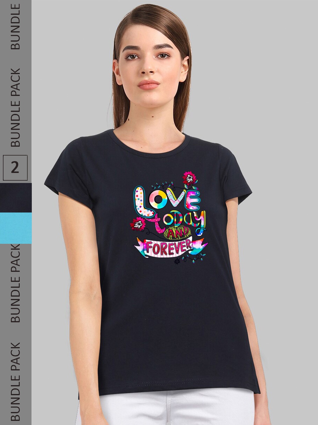 

CHOZI Pack Of 2 Graphic Printed Cotton T-shirt, Black