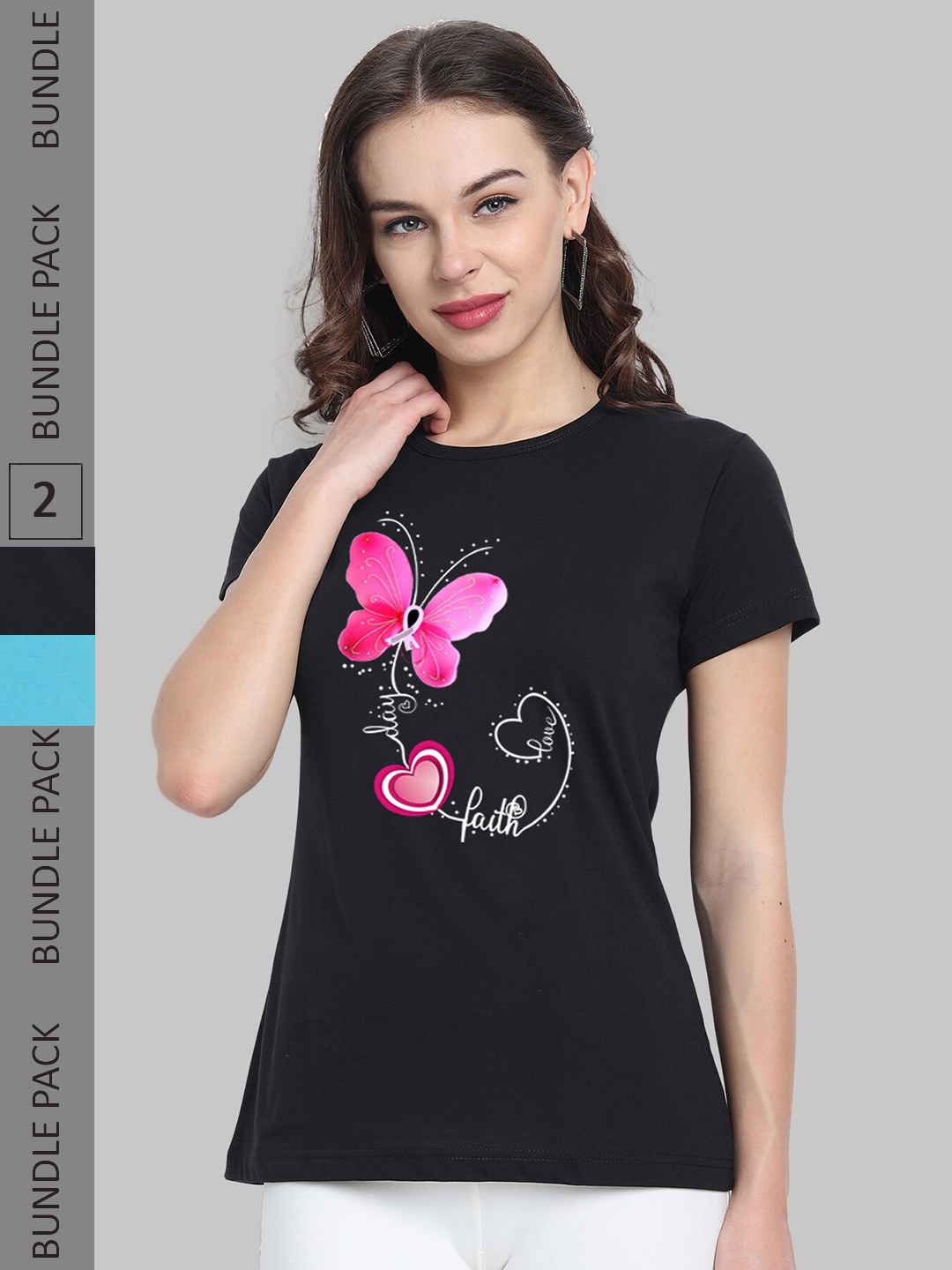 

CHOZI Pack Of 2 Graphic Printed Cotton T-shirt, Black