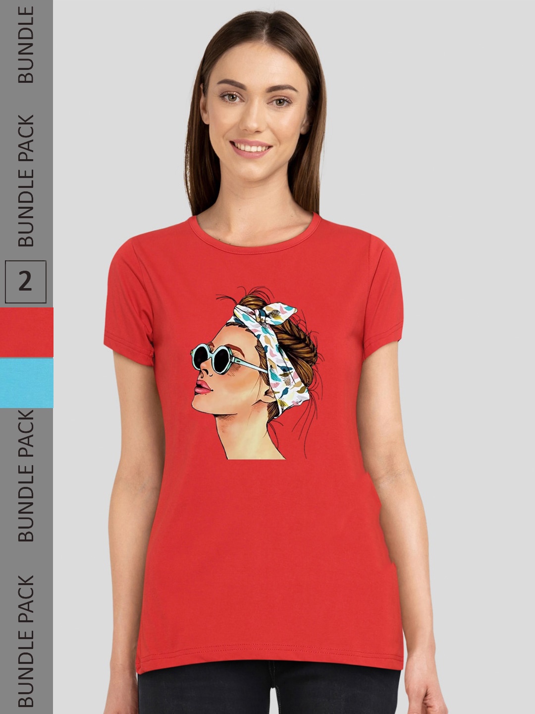 

CHOZI Women Pack of 2 Printed Running Cotton T-shirt, Red