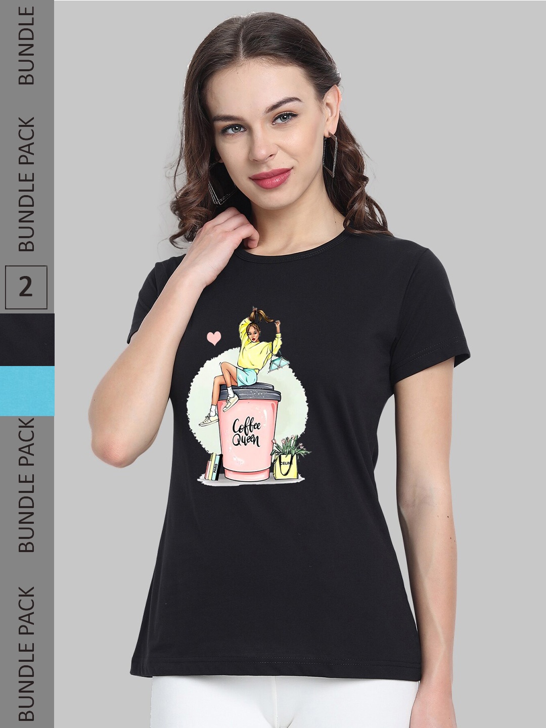 

CHOZI Pack Of 2 Round Neck Graphic Printed Running Cotton T-shirt, Black