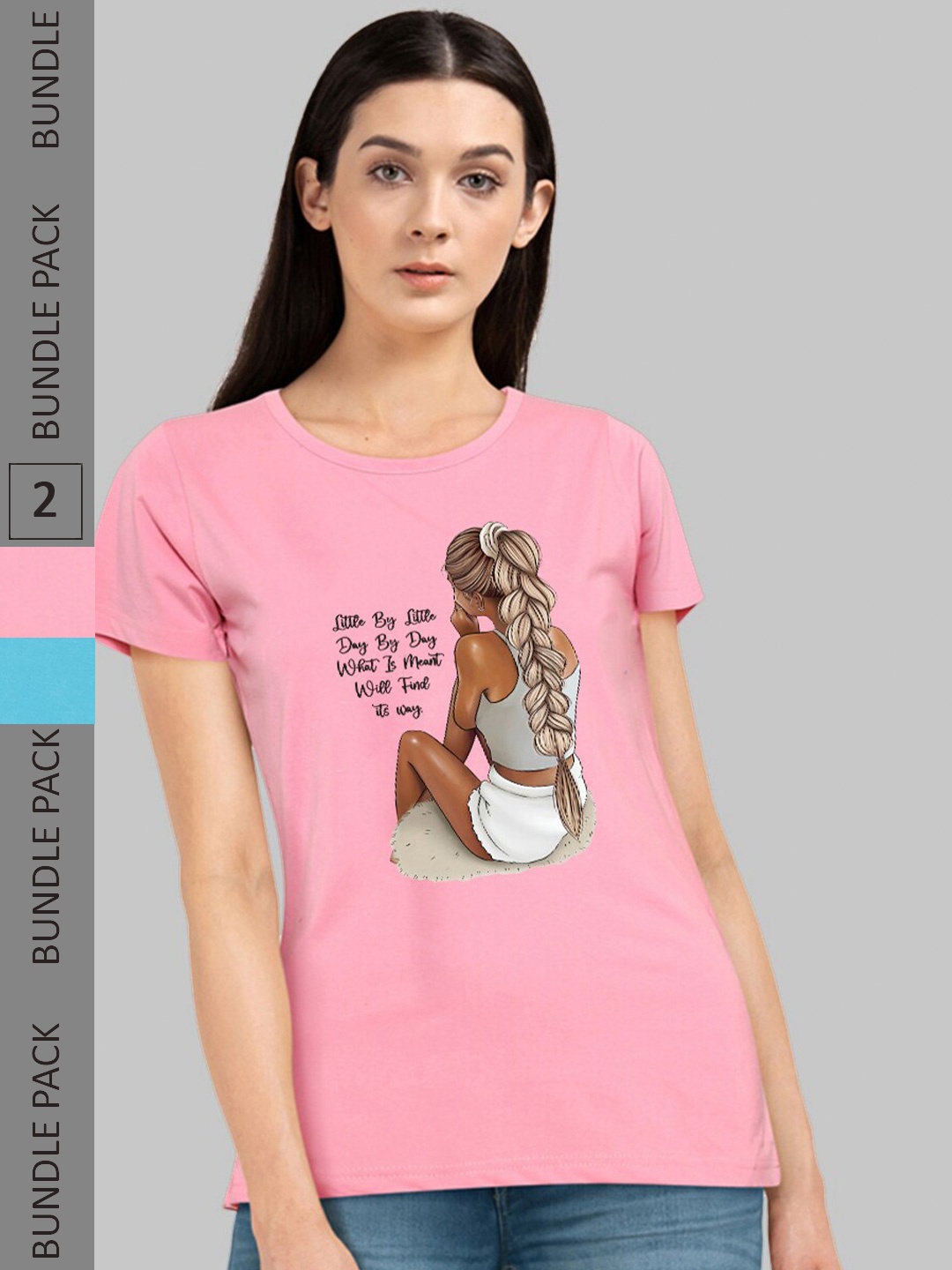 

CHOZI Pack Of 2 Printed Cotton T-shirt, Pink