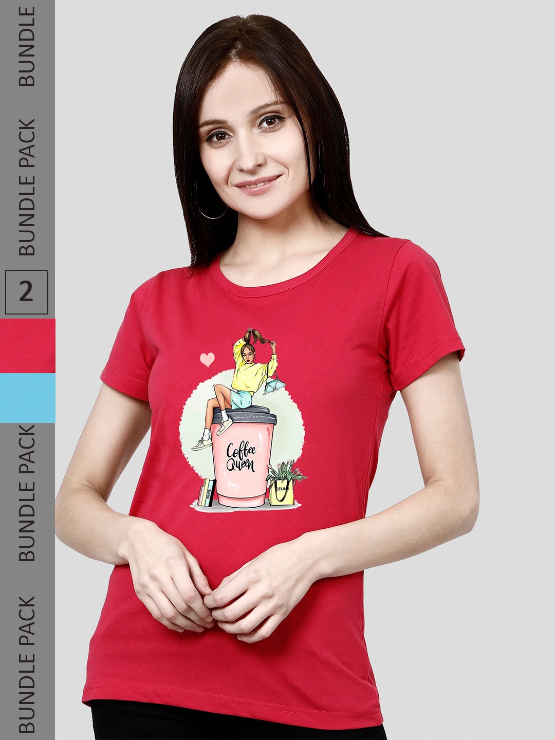 

CHOZI Pack Of 2 Graphic Printed Cotton T-shirt, Red