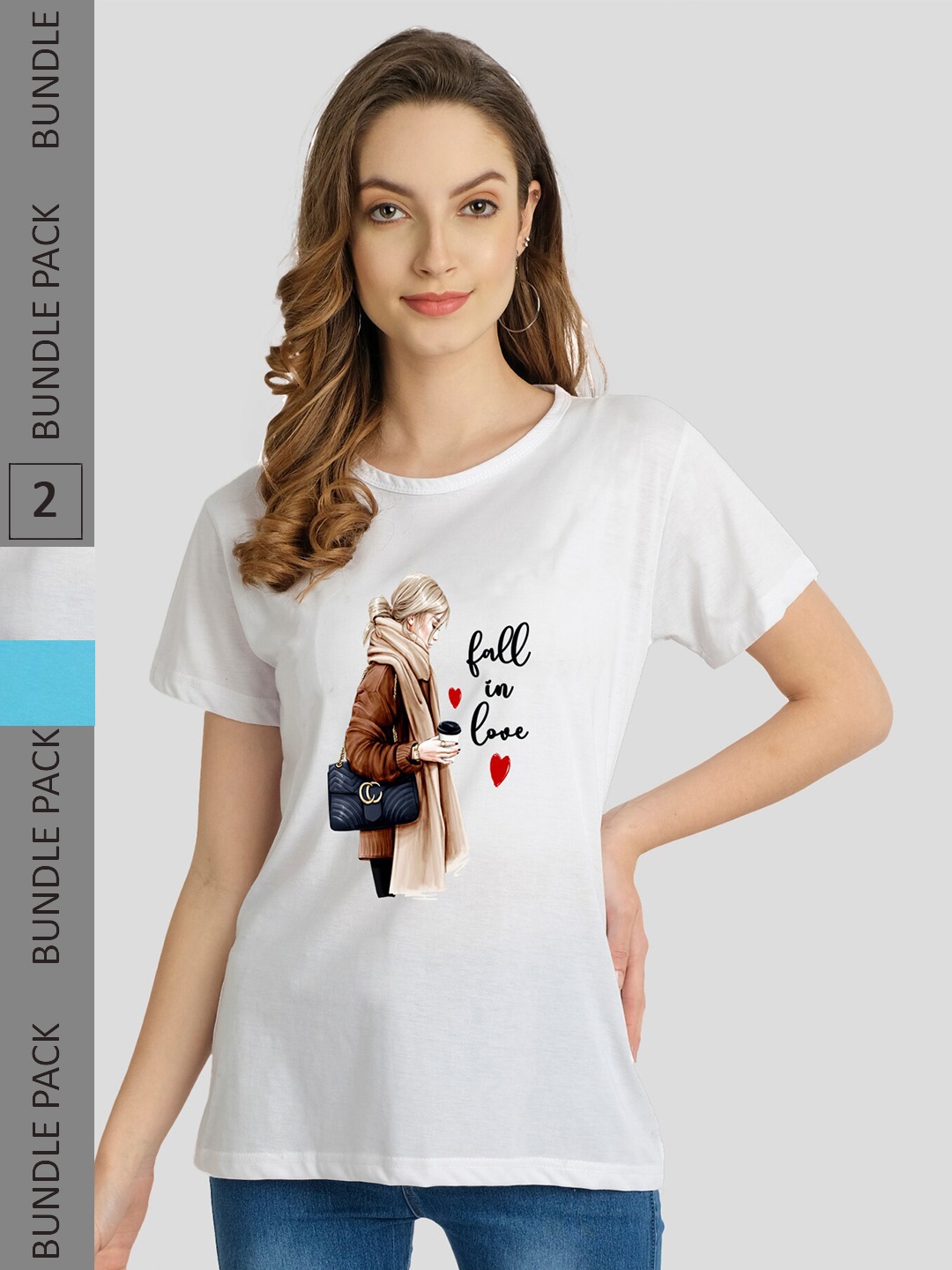 

CHOZI Women Pack Of 2 Graphic Printed Cotton T-shirt, Turquoise blue