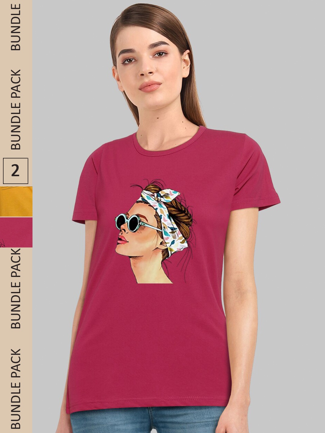 

CHOZI Pack Of 2 Graphic Printed Cotton T-shirt, Pink