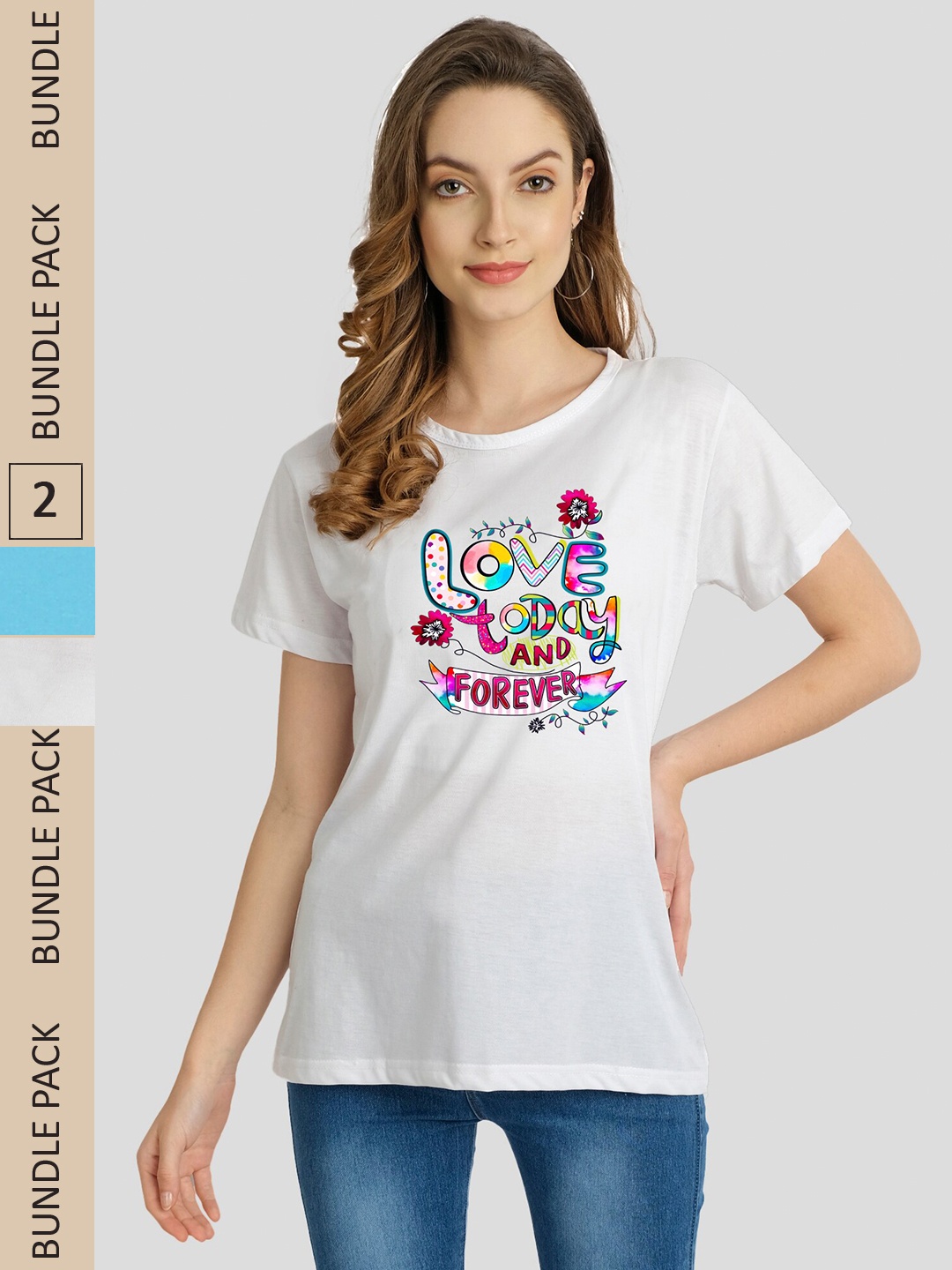 

CHOZI Women Pack of 2 Printed Running Cotton T-shirt, White
