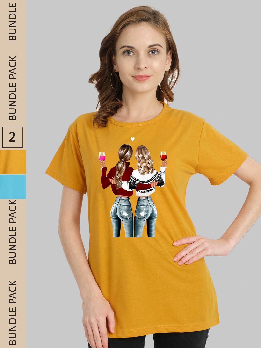 

CHOZI Pack Of 2 Graphic Printed Cotton T-shirt, Turquoise blue