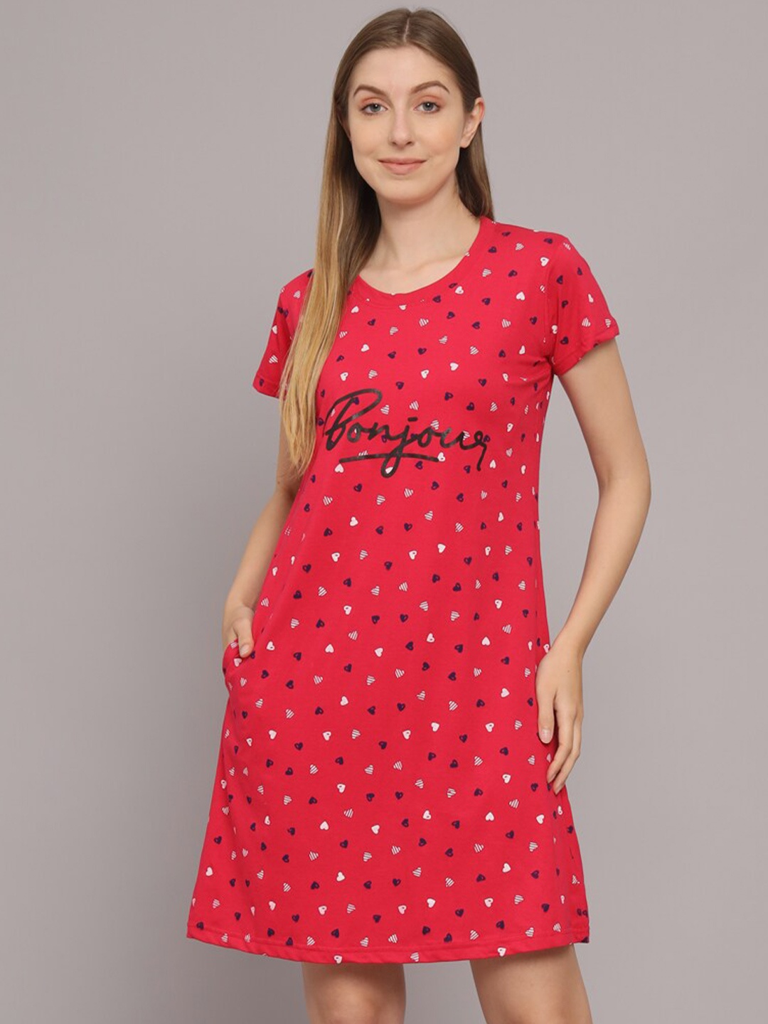 

SEPHANI Conversational Printed Pure Cotton Nightdress, Magenta