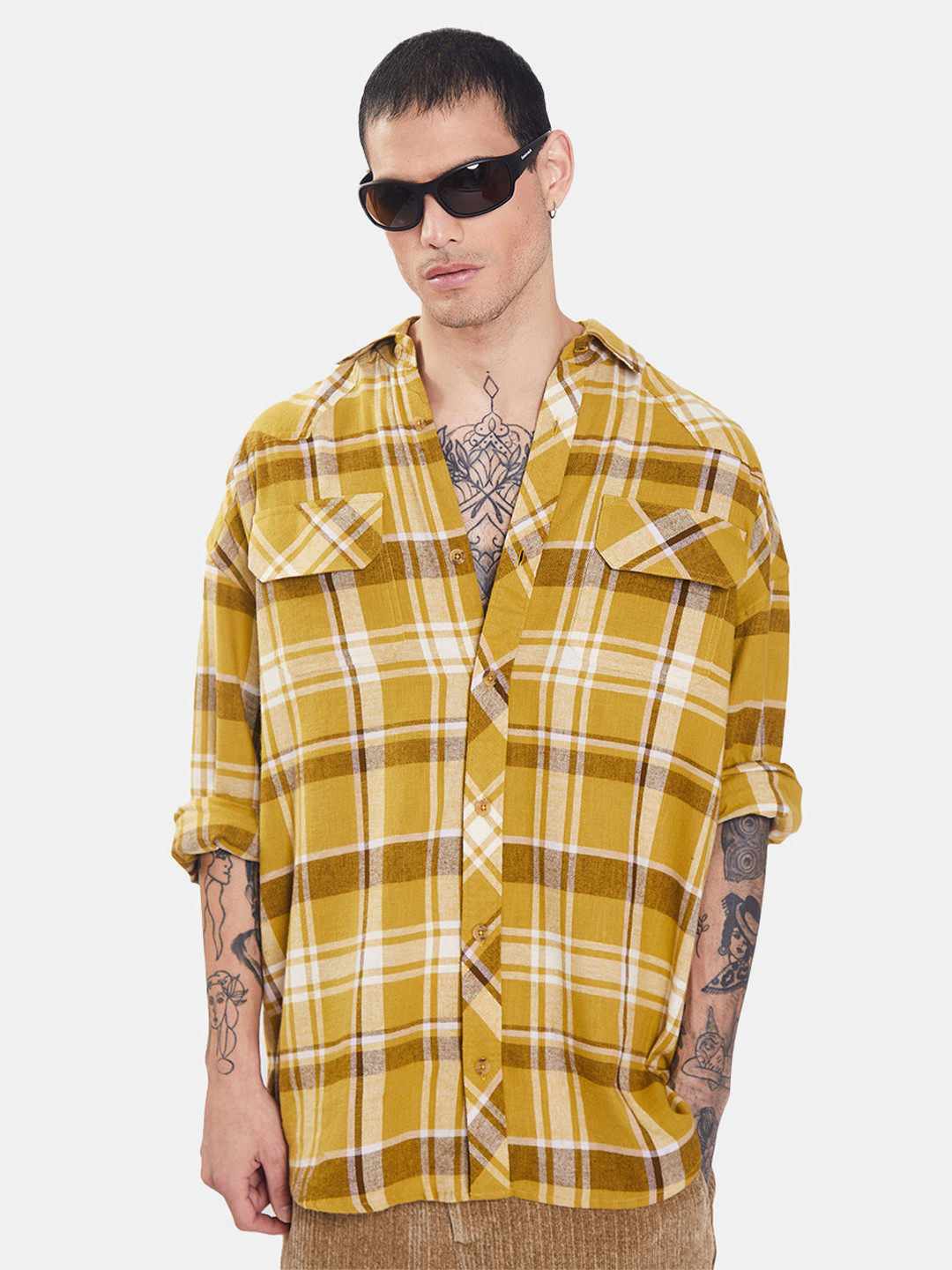 

Bonkers Corner Boxy Tartan Checked Cotton Casual Shirt, Mustard