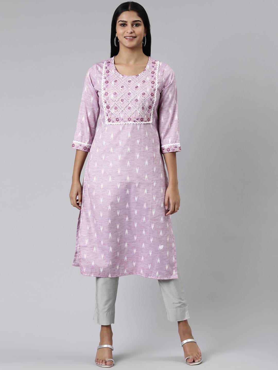 

Neerus Woven Design Thread Work Straight Kurta, Lavender