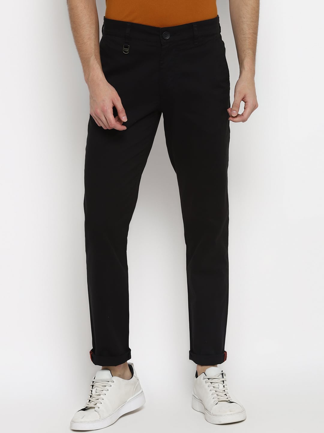 

Red Chief Men Mid Rise Cotton Trousers, Black