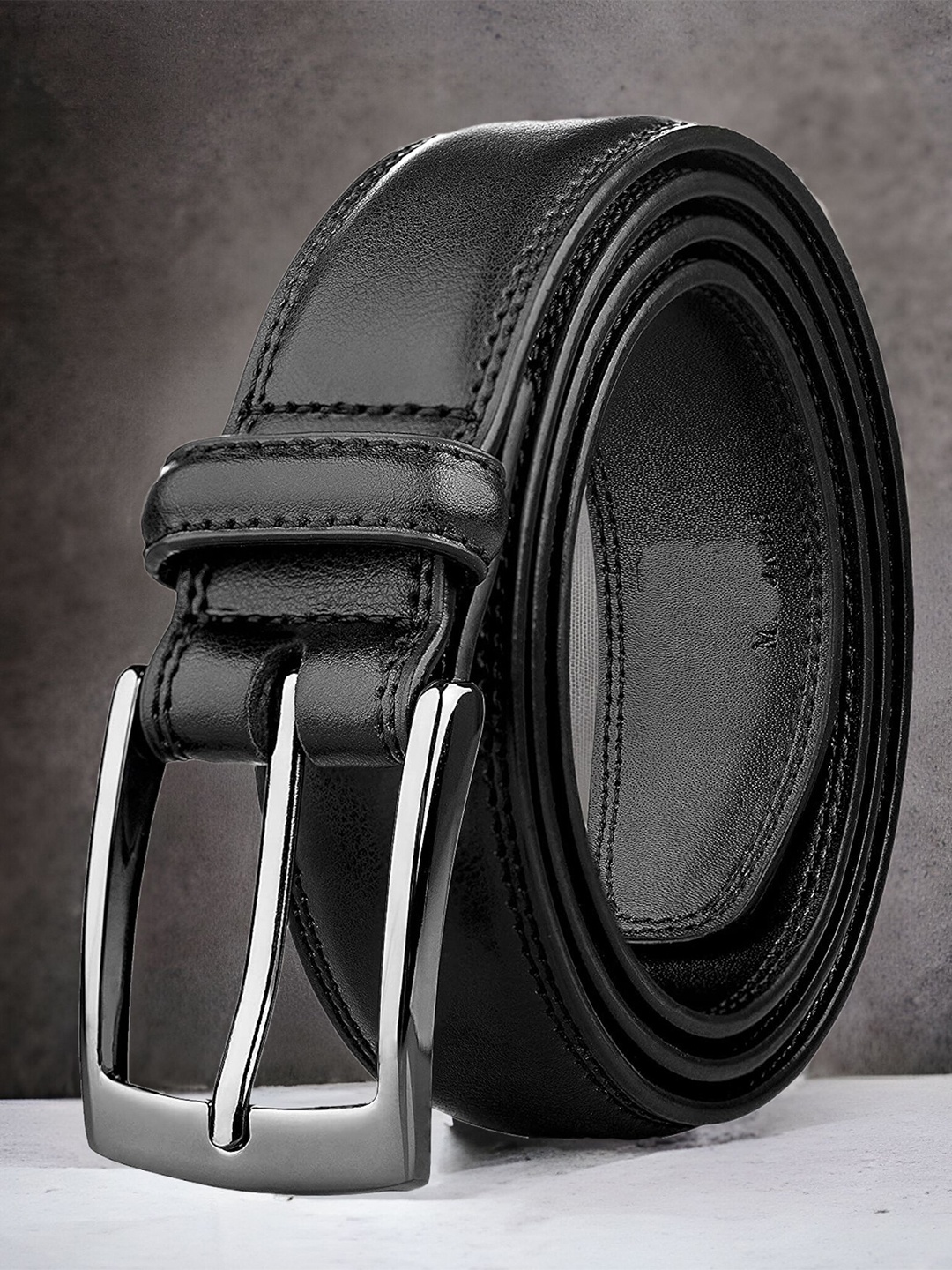 

URBAN ALFAMI Men Leather Tang Wide Formal Belt, Black