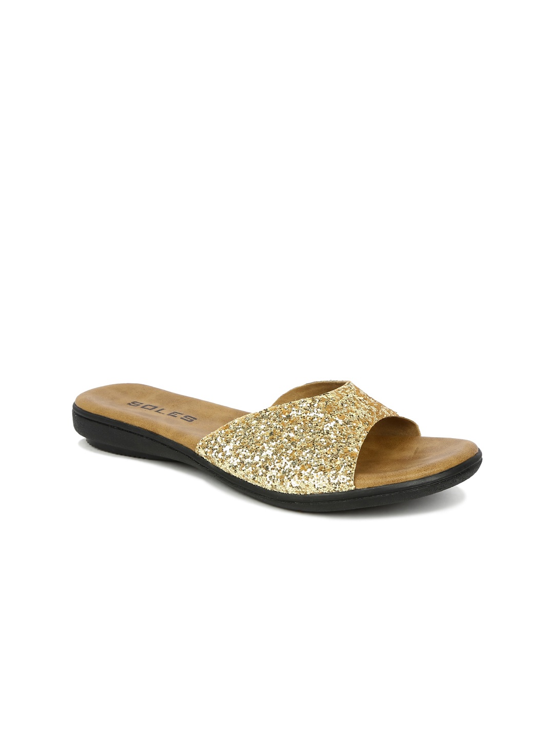 

SOLES Women Embellished Textured Open Toe Flats, Gold