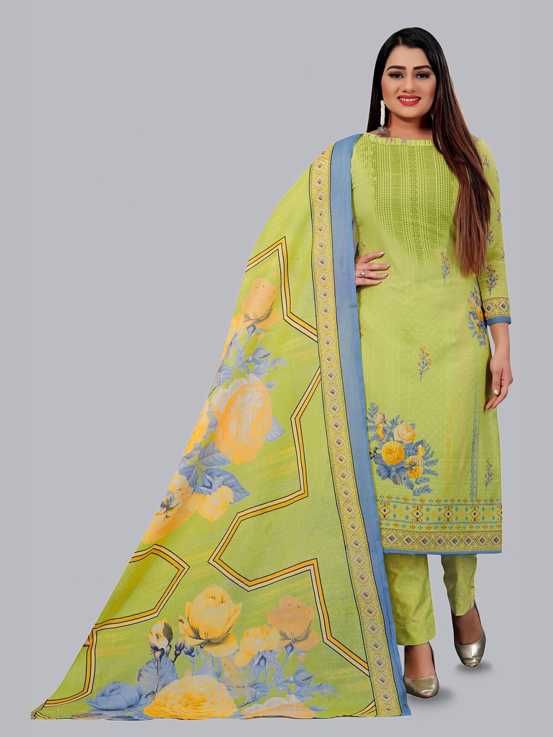 

Rajnandini Floral Printed Unstitched Dress Material, Green