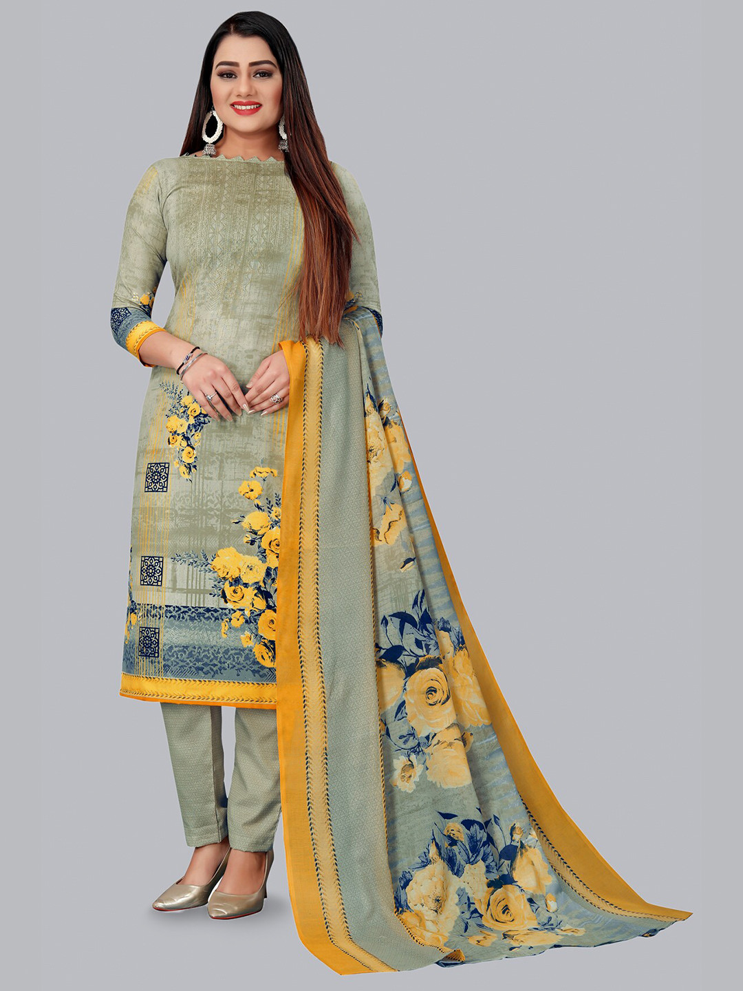 

Rajnandini Floral Printed Unstitched Dress Material, Grey