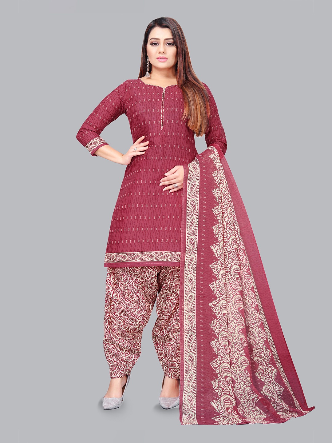 

Rajnandini Geometric Printed Unstitched Dress Material, Maroon