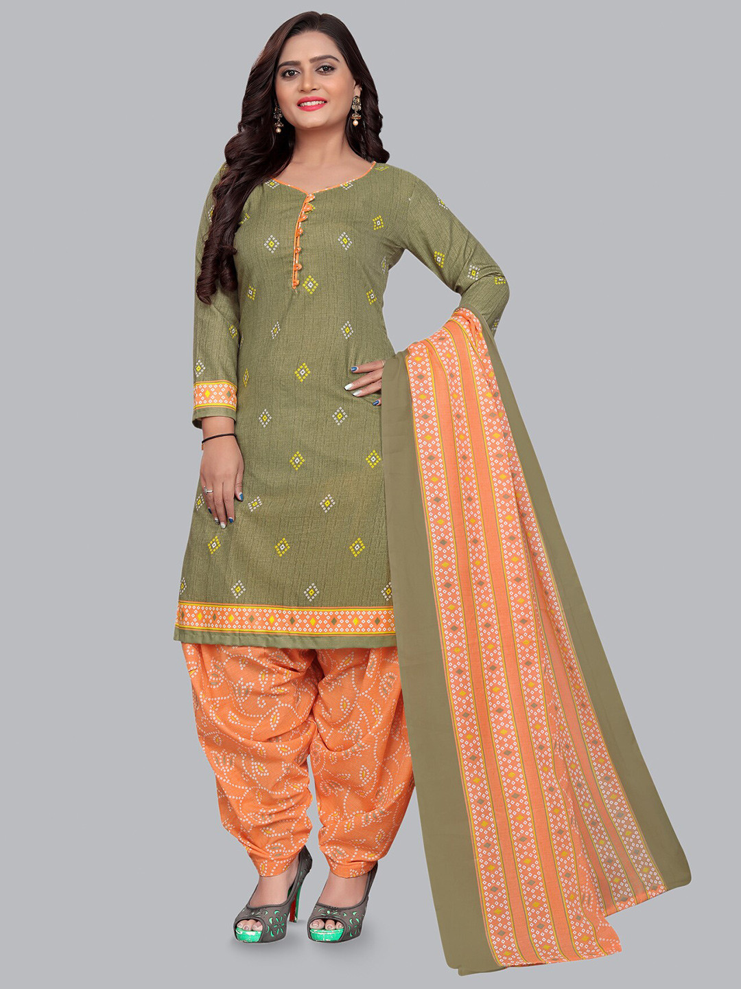 

Rajnandini Printed Unstitched Dress Material, Green