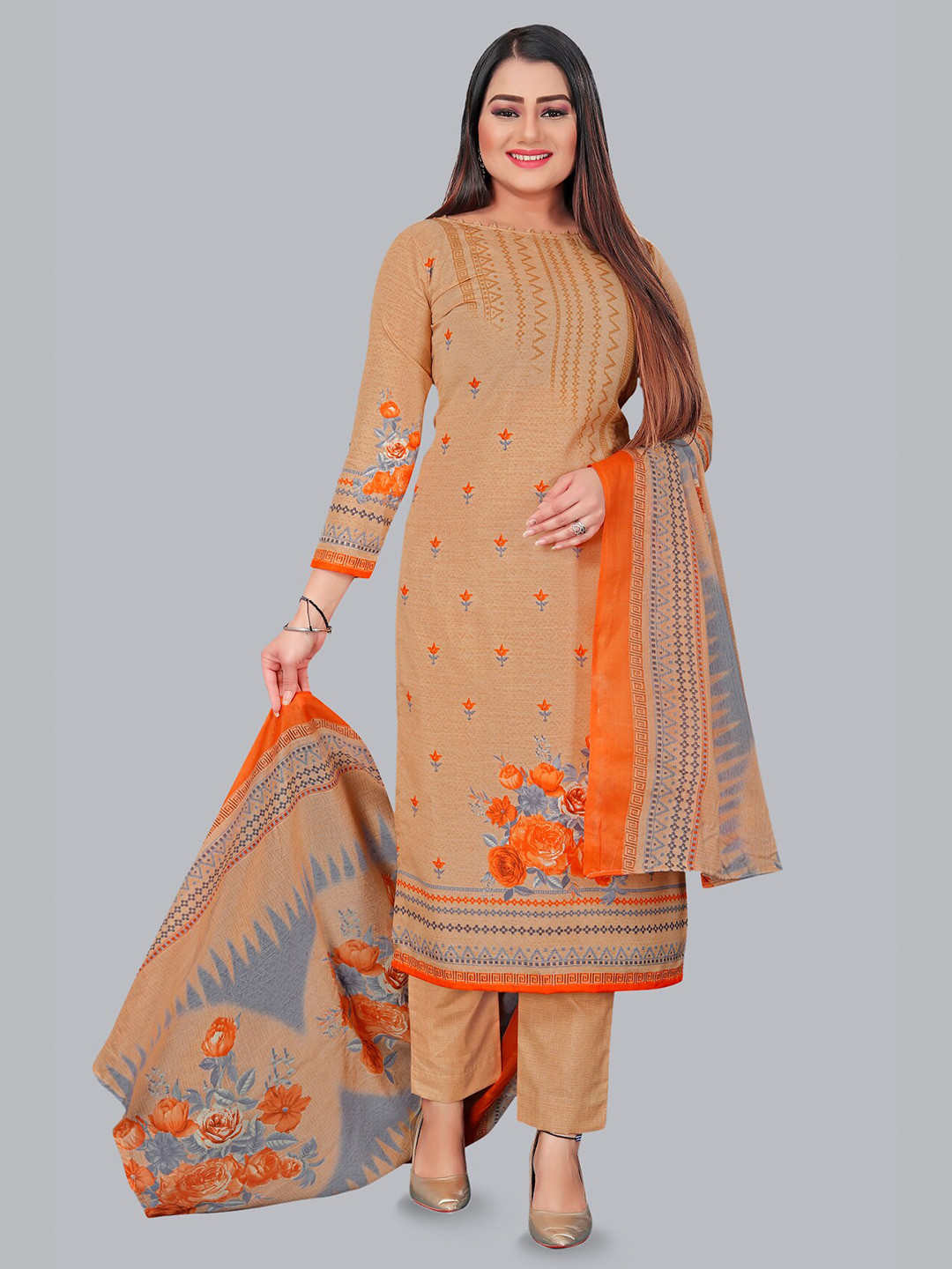 

Rajnandini Printed Unstitched Dress Material, Beige