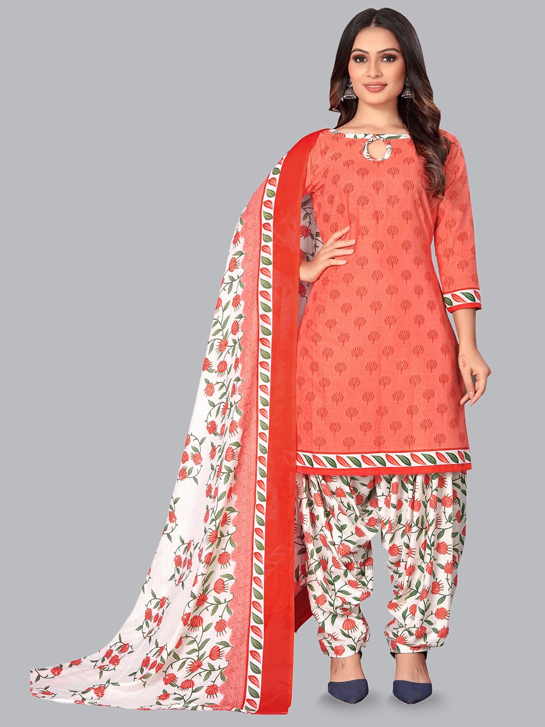 

Rajnandini Printed Unstitched Dress Material, Coral