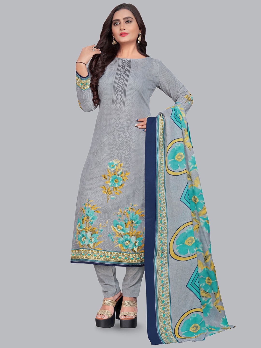 

Rajnandini Printed Unstitched Dress Material, Grey