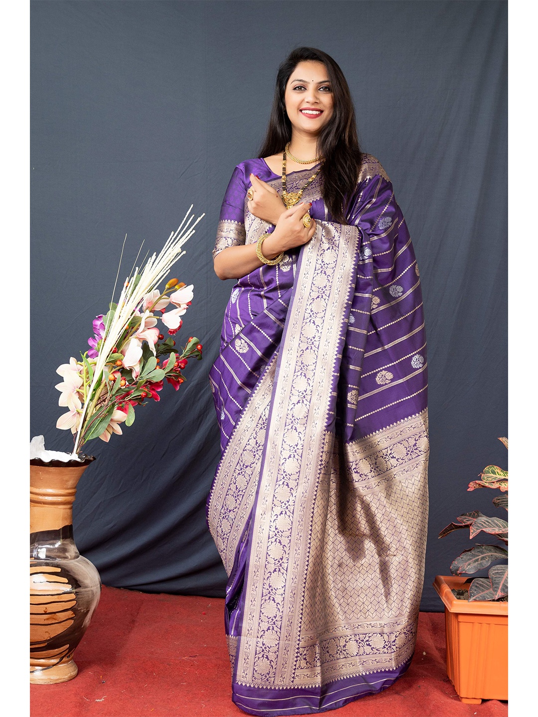 

Anaita Woven Design Zari Pure Silk Banarasi Saree, Purple