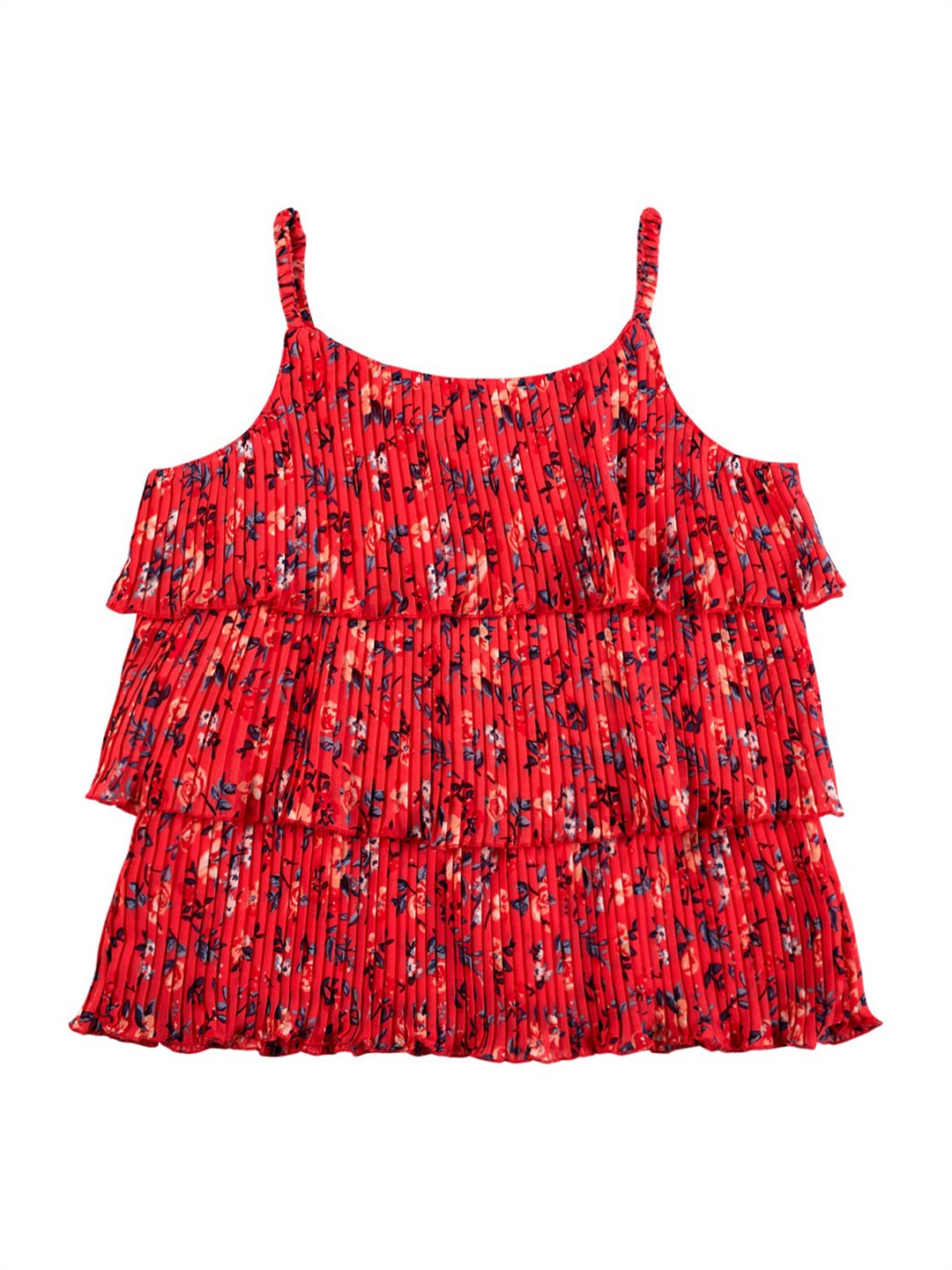 

Gini and Jony Shoulder Straps Floral Printed Tiered Top, Red