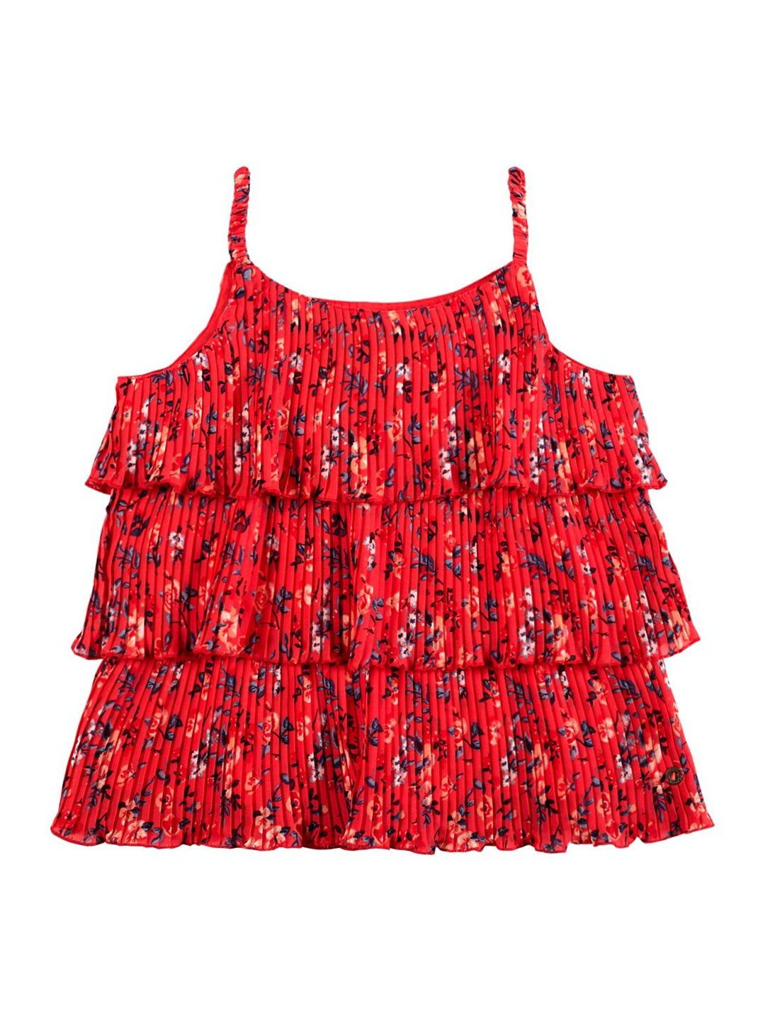 

Gini and Jony Girls Floral Printed Cotton Tiered Top, Red