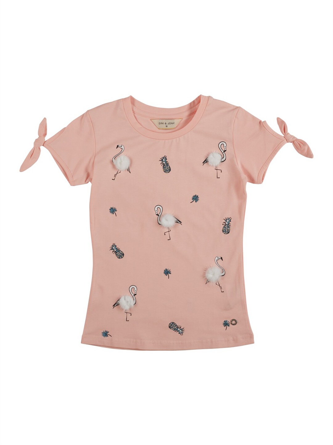

Gini and Jony Girls Conversational Printed Cotton Top, Peach