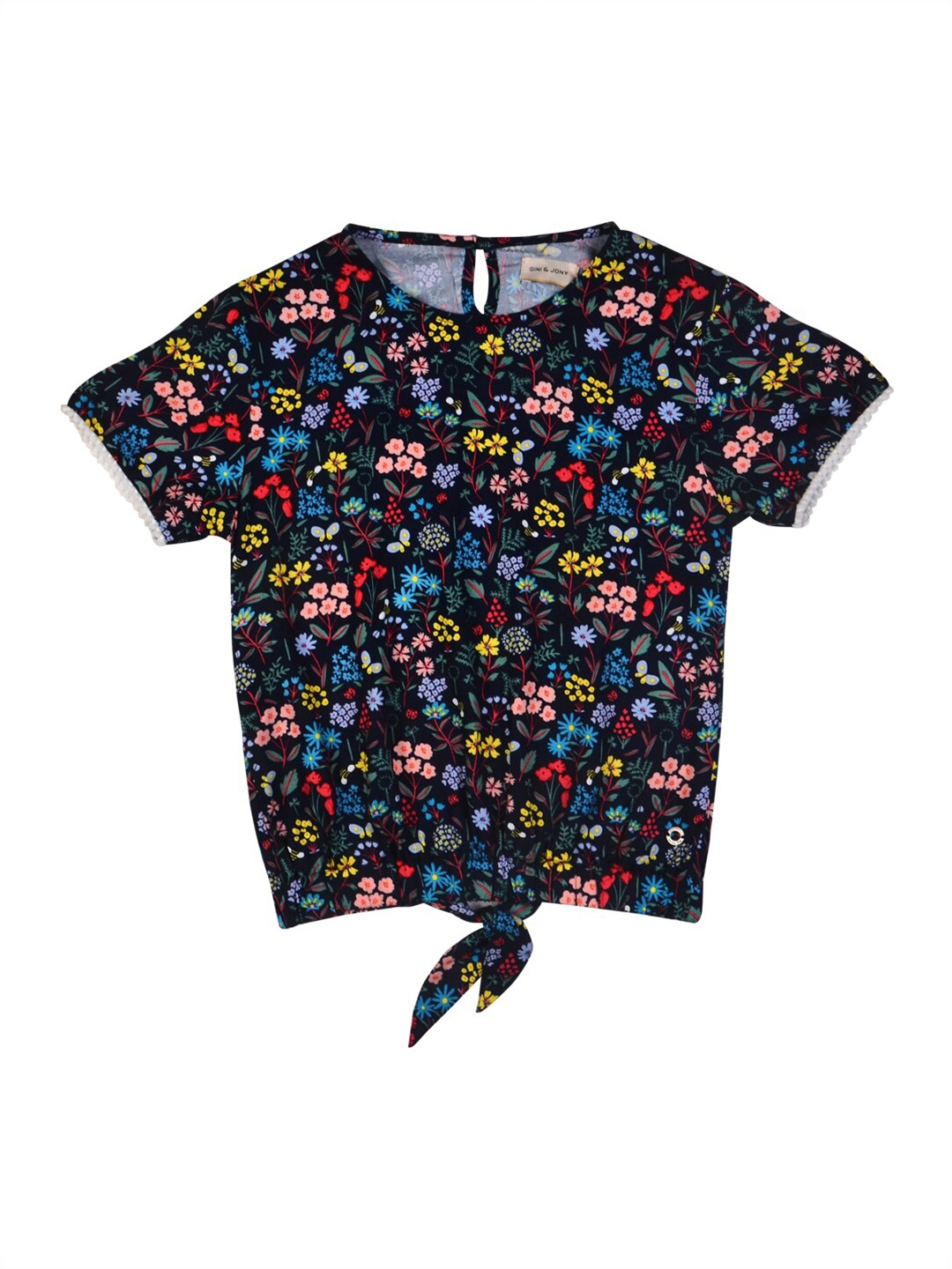 

Gini and Jony Girls Floral Printed Tie Up Top, Navy blue