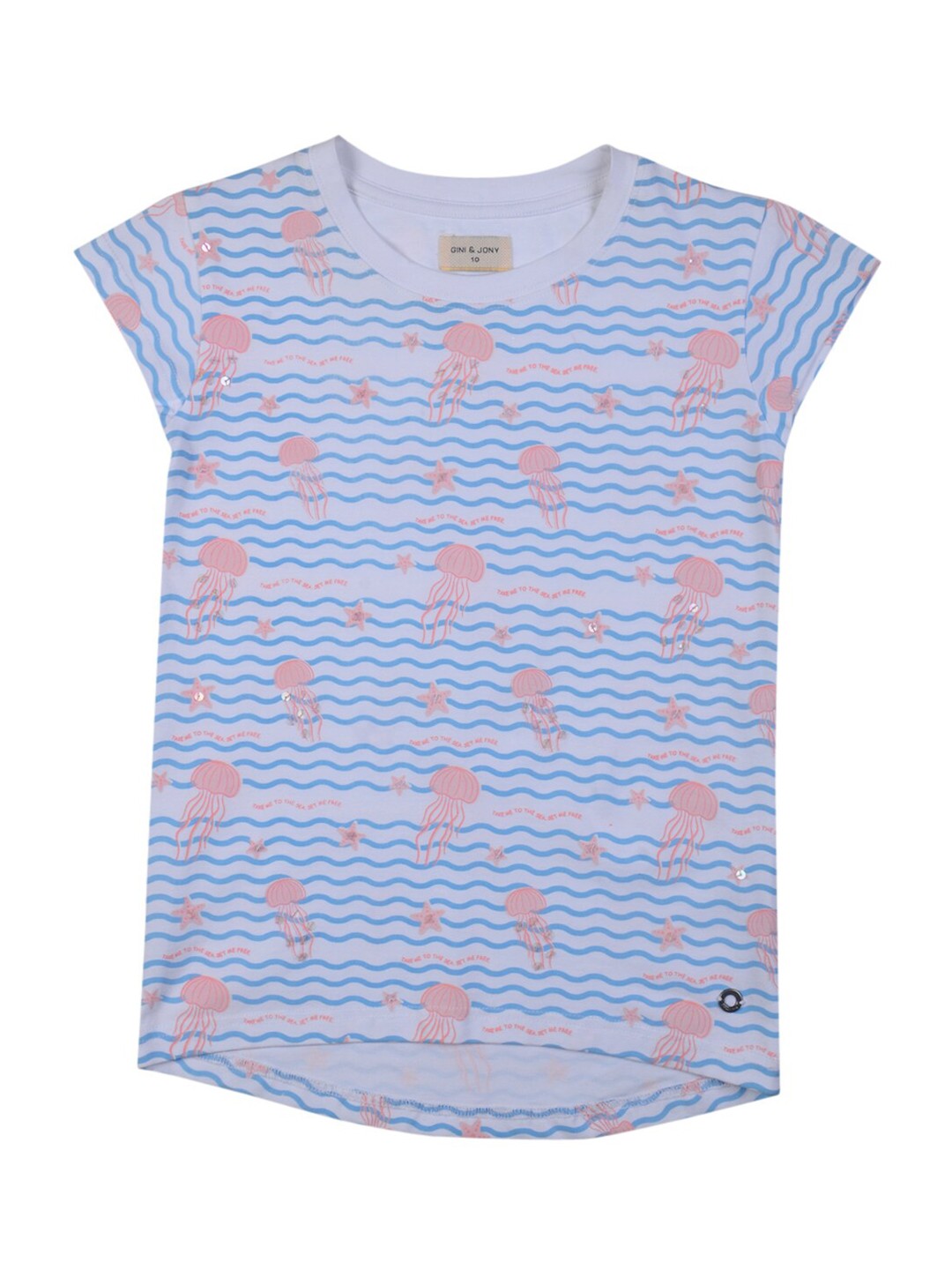 

Gini and Jony Girls Conversational Printed Cotton Top, Blue