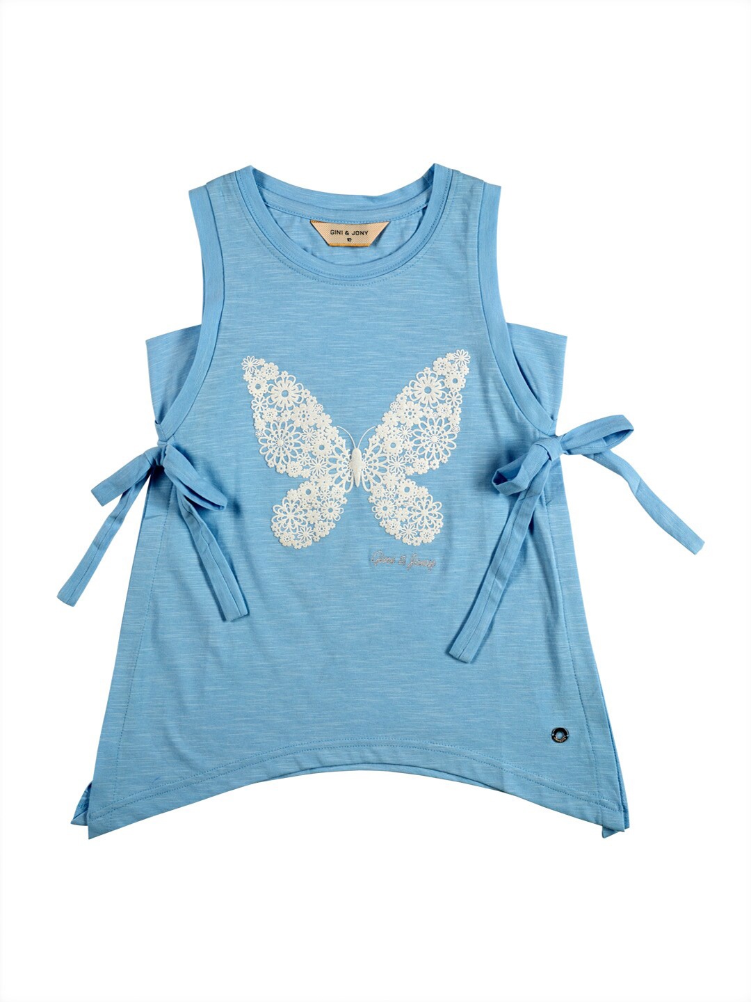 

Gini and Jony Girls Embellished Sleeveless Tie Up Cotton Top, Blue