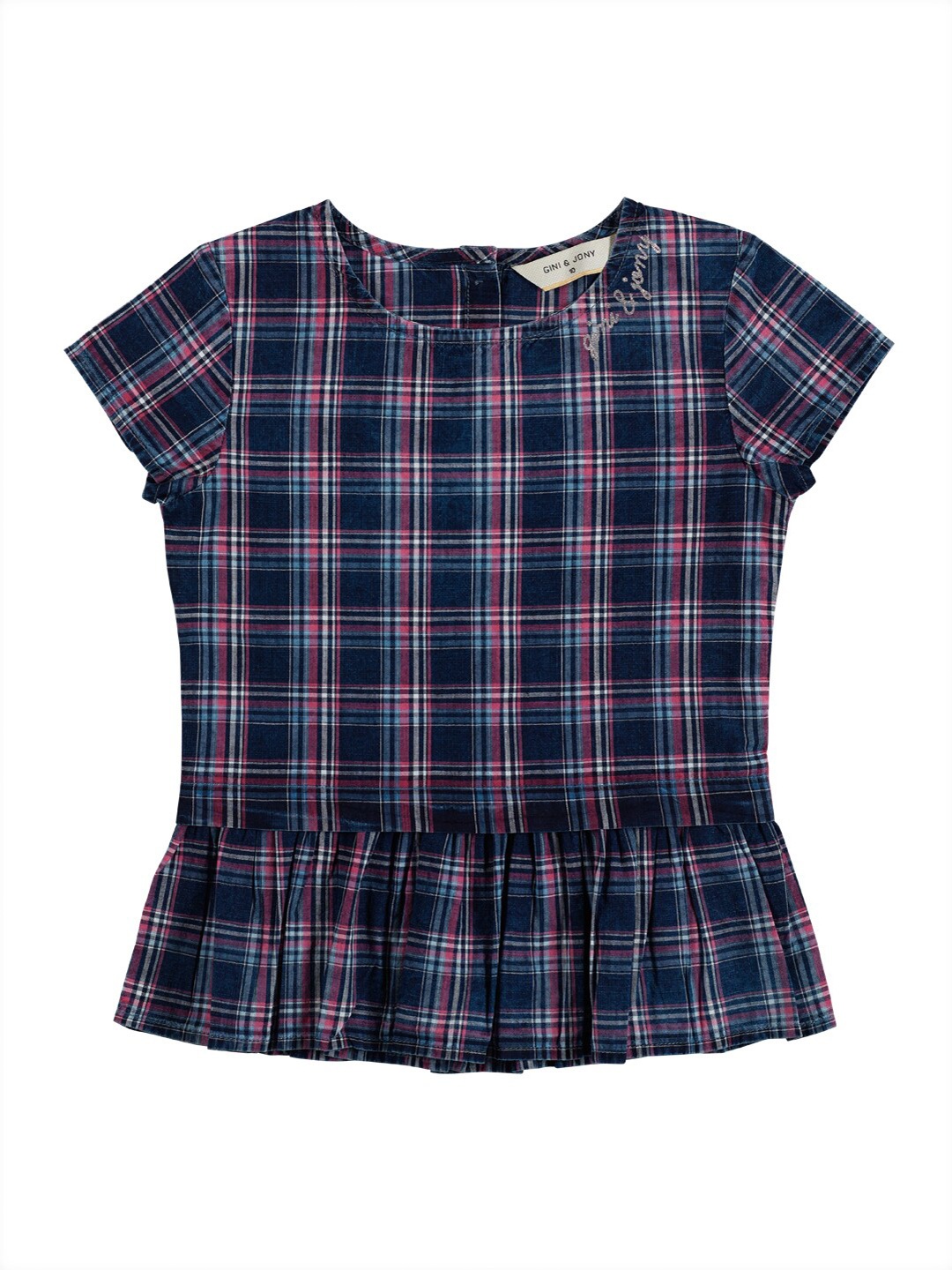 

Gini and Jony Infant Girls Checked Short Sleeves Peplum Top, Navy blue
