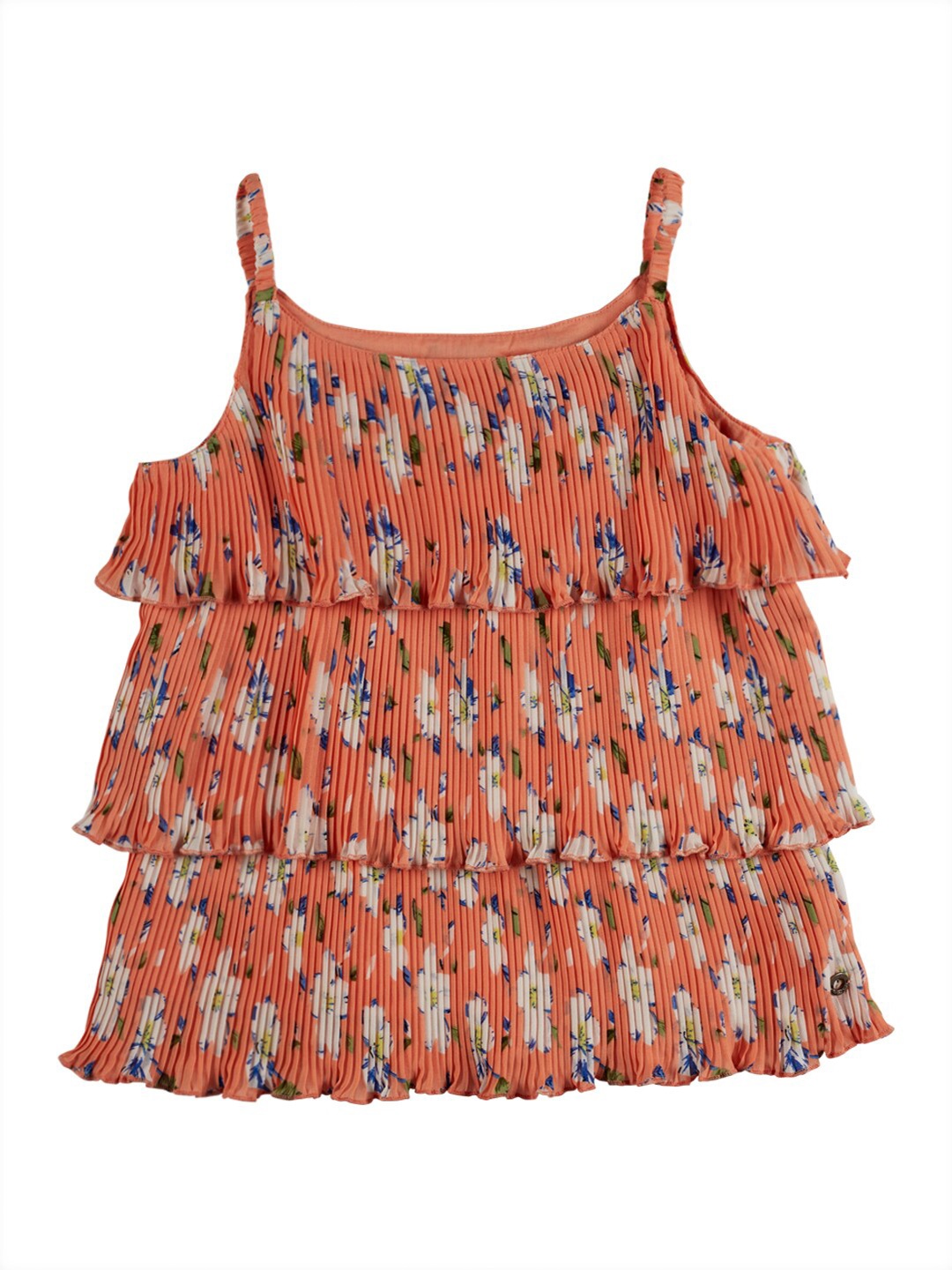 

Gini and Jony Girls Floral Printed Tiered Georgette Top, Peach