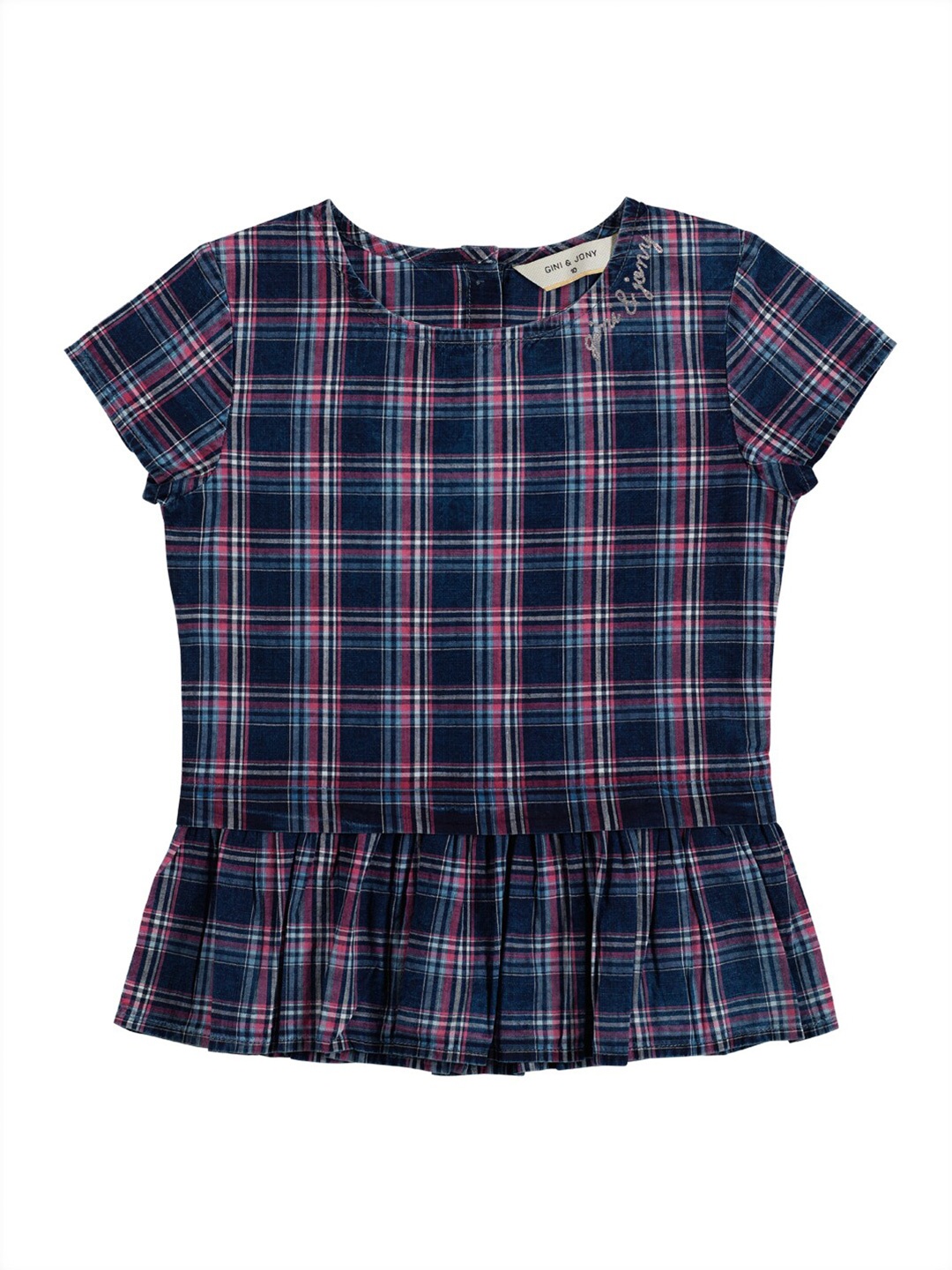

Gini and Jony Girls Checked A-Line Denim Top, Navy blue