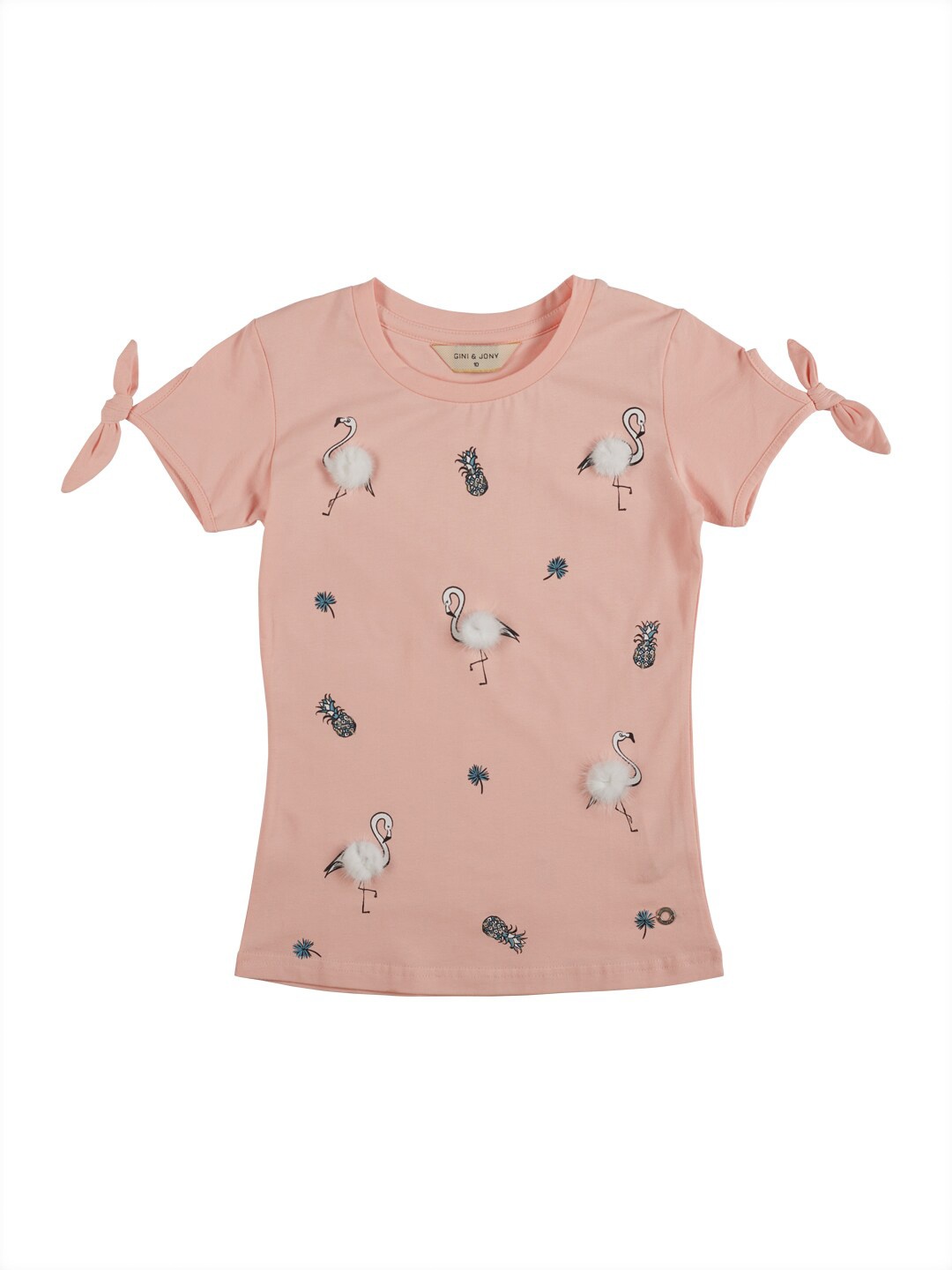 

Gini and Jony Girls Conversational Printed Cotton Top, Peach