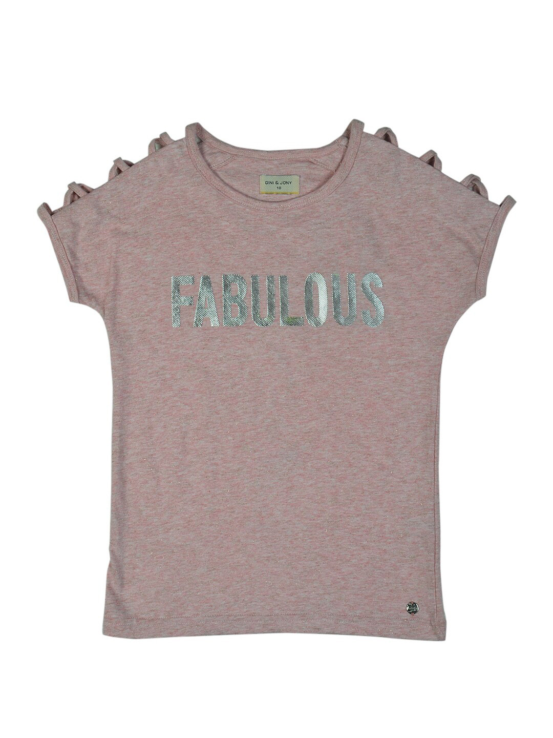 

Gini and Jony Girls Typography Printed Cut Outs Cotton Top, Pink