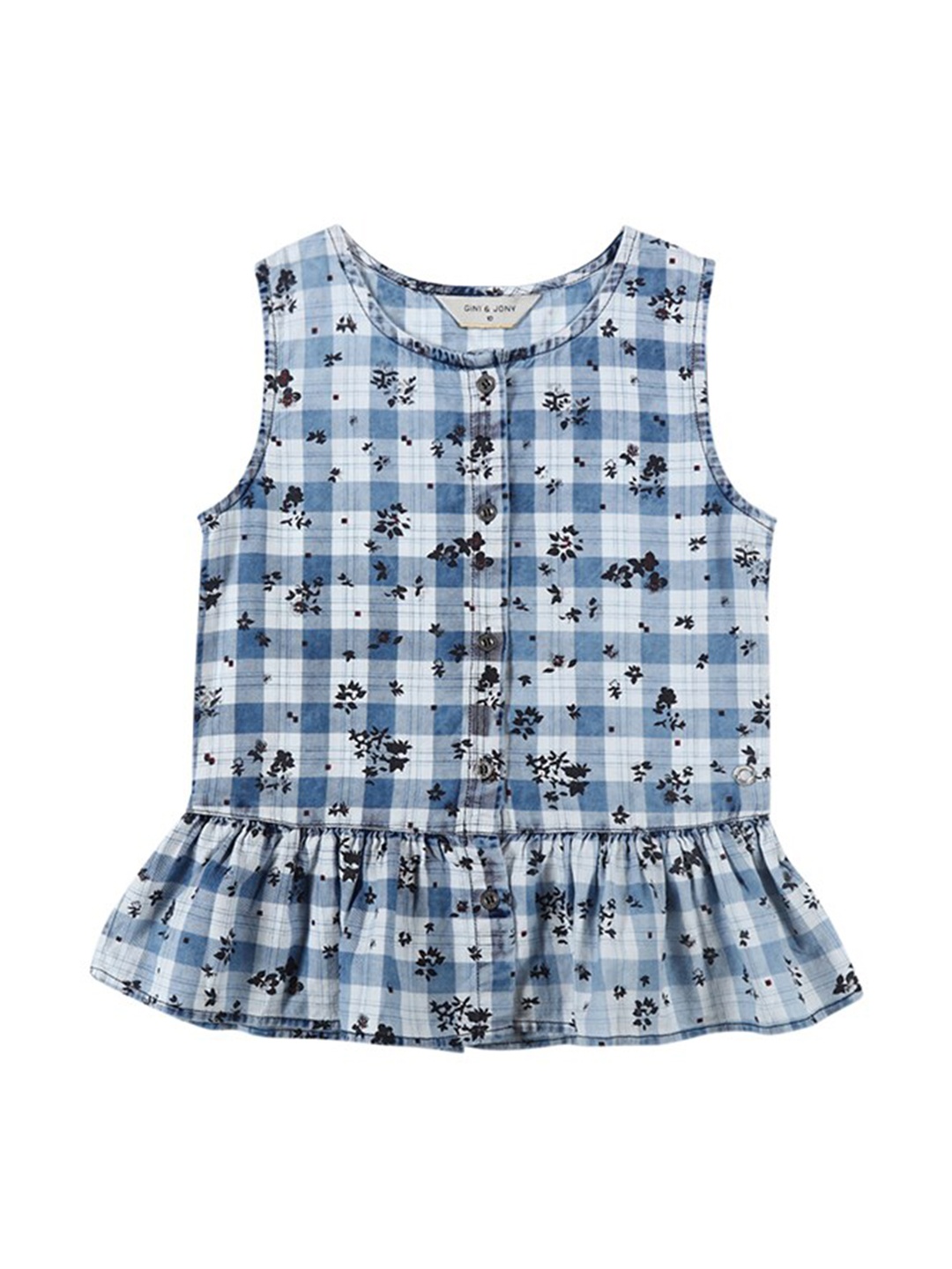 

Gini and Jony Infants Girls Checked Peplum Cotton Top, Blue