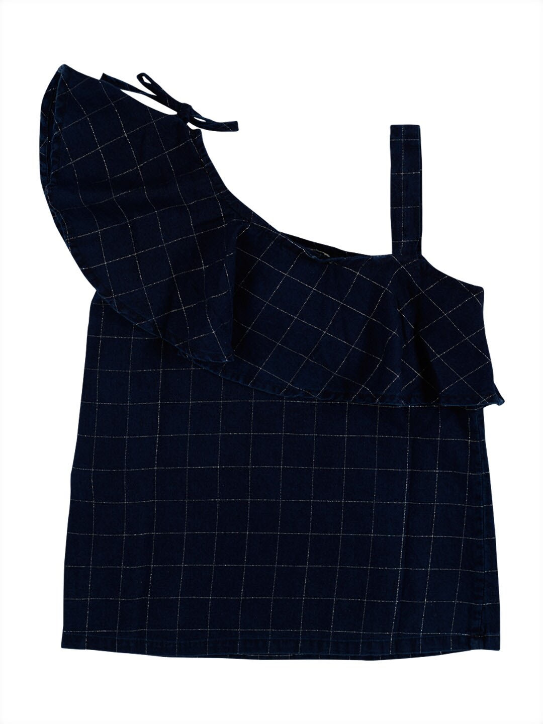 

Gini and Jony Girls Checked One Shoulder Denim Top, Navy blue