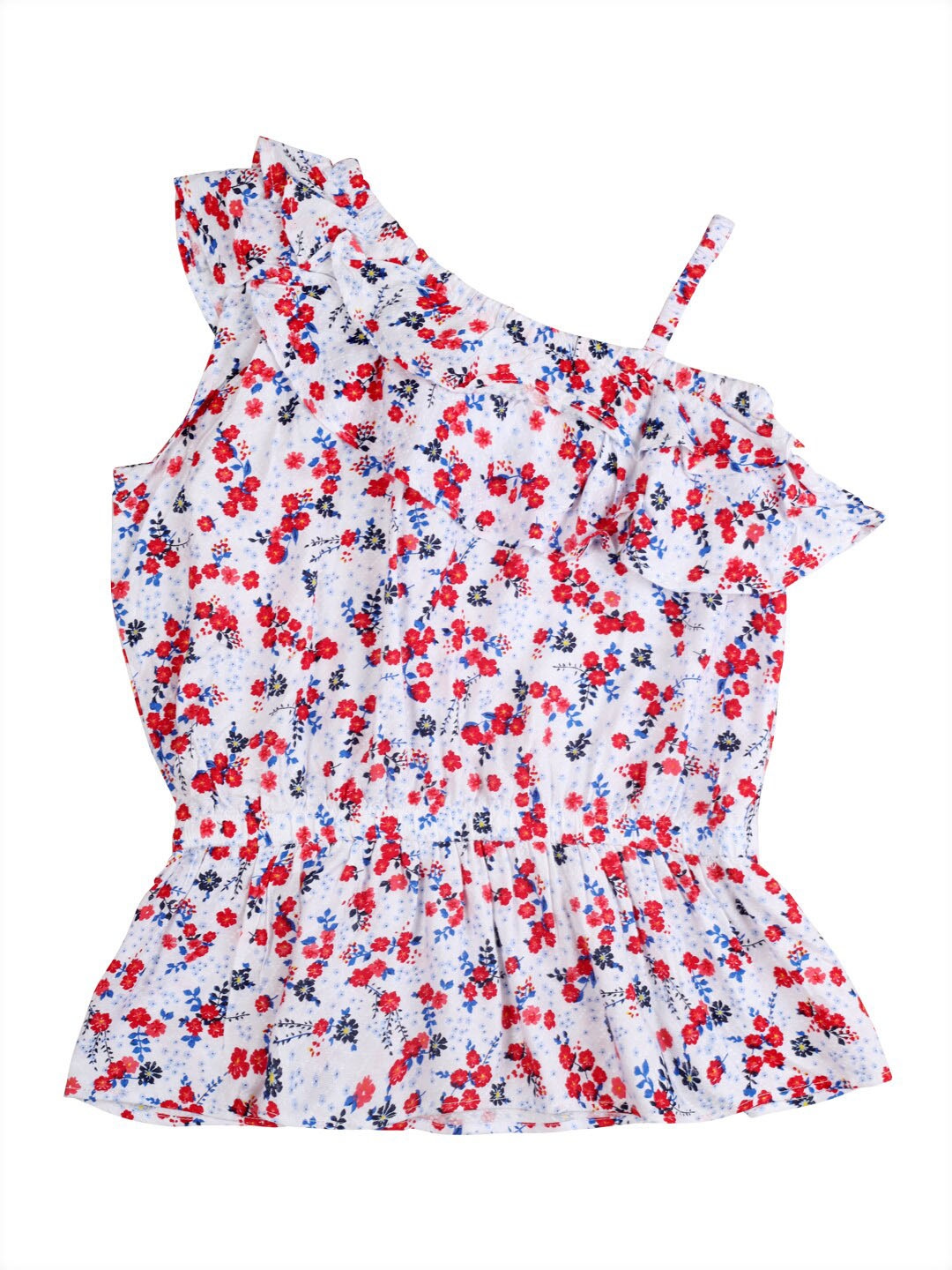 

Gini and Jony Girls Floral Printed One Shoulder Cotton Top, White