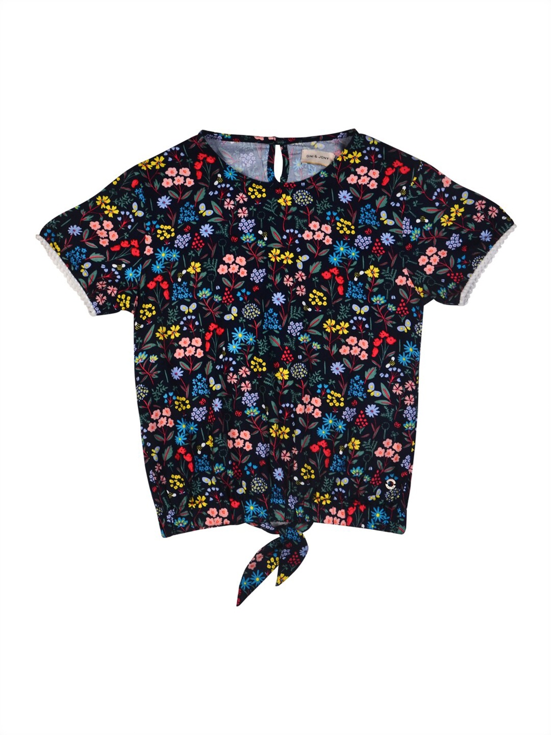 

Gini and Jony Girls Tie-Up Floral Printed Top, Navy blue