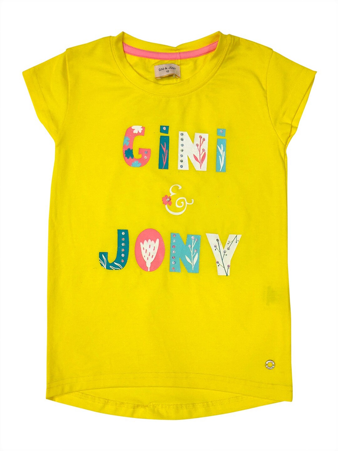 

Gini and Jony Girls Typography Printed Cap Sleeves Cotton Top, Yellow