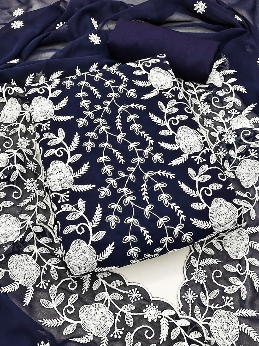 

KALINI Floral Embroidered Unstitched Dress Material, Blue