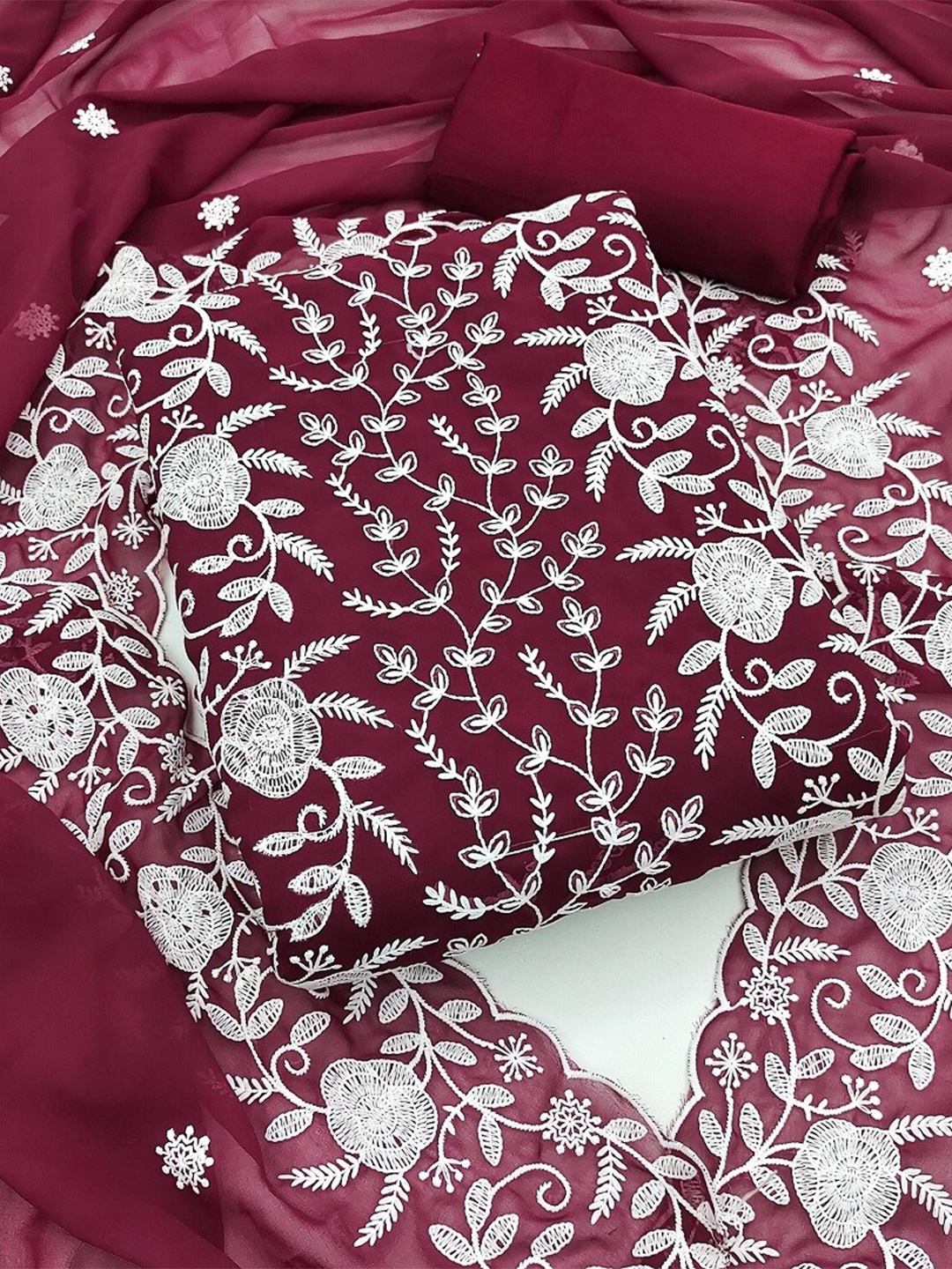 

KALINI Floral Embroidered Unstitched Dress Material, Pink