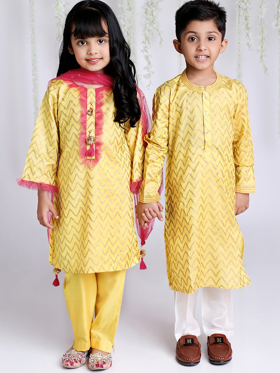 

KID1 Boys Chevron Printed Straight Kurta with Pyjamas, Yellow