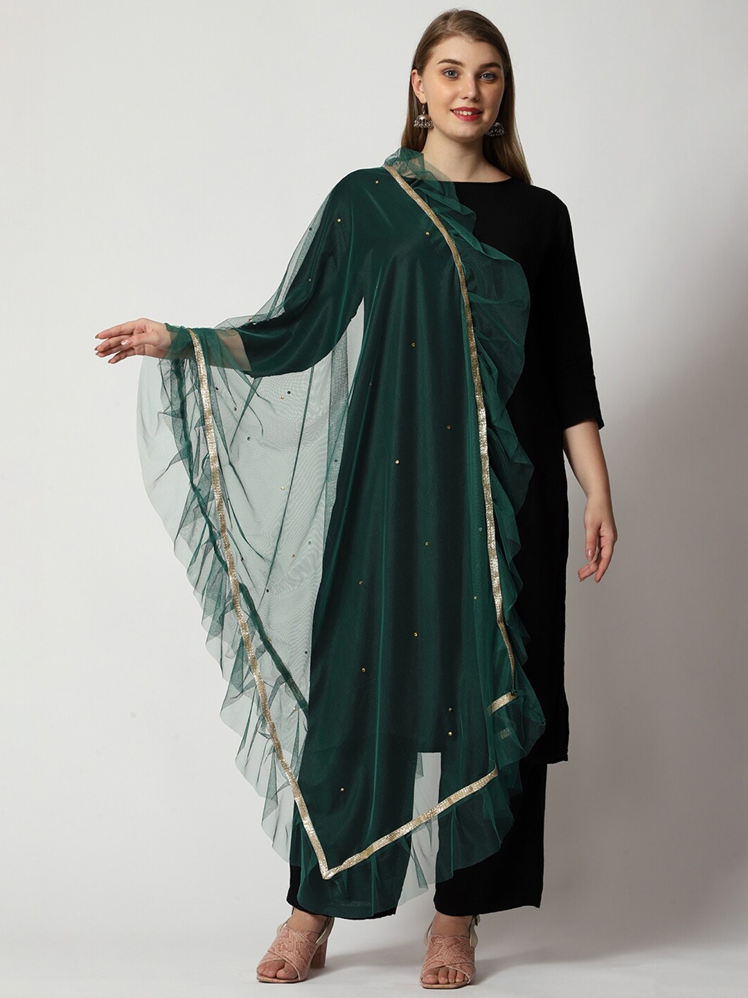 

WEAVERS VILLA Ethnic Motifs Embroidered Dupatta, Green